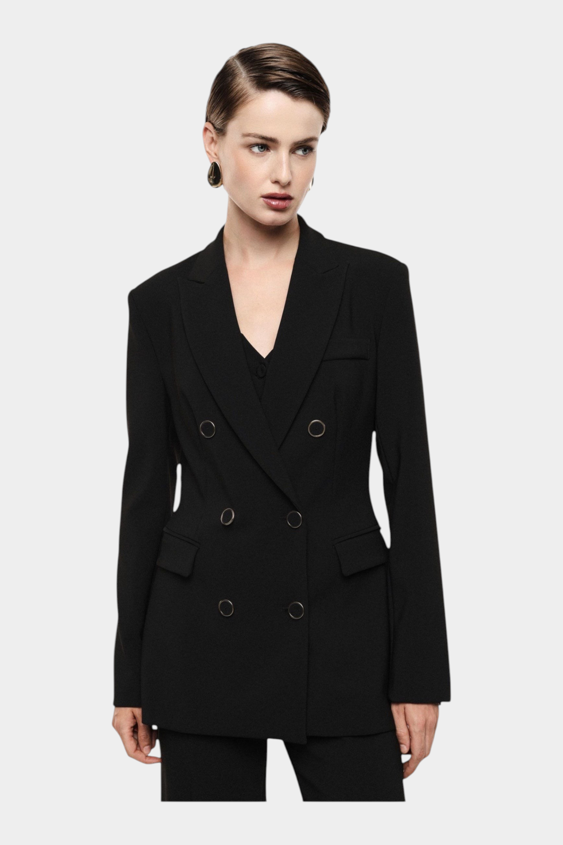 Blazer doppiopetto con tasche a pattina donna nero imperial