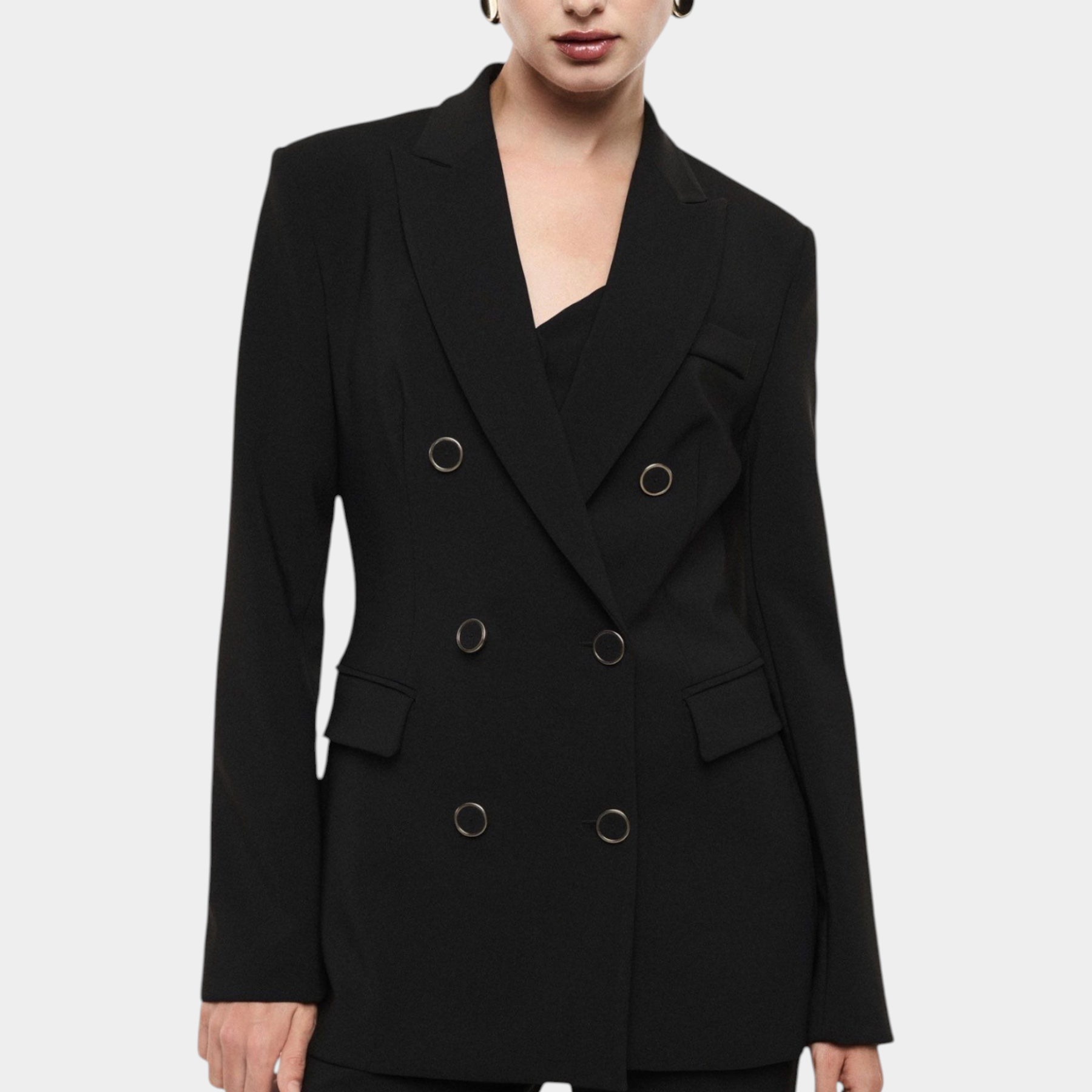 Blazer doppiopetto con tasche a pattina donna nero imperial