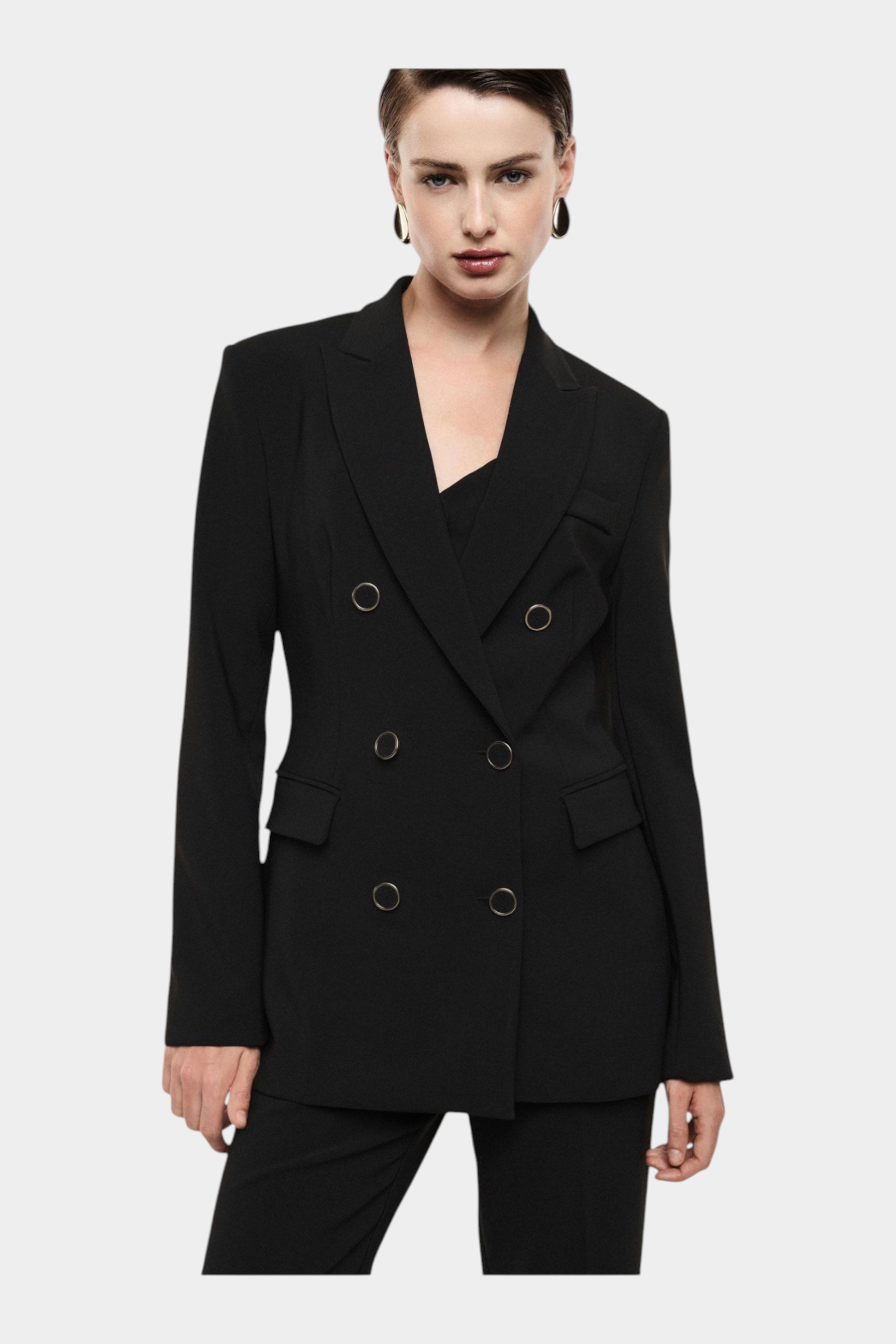 Blazer doppiopetto con tasche a pattina donna nero imperial
