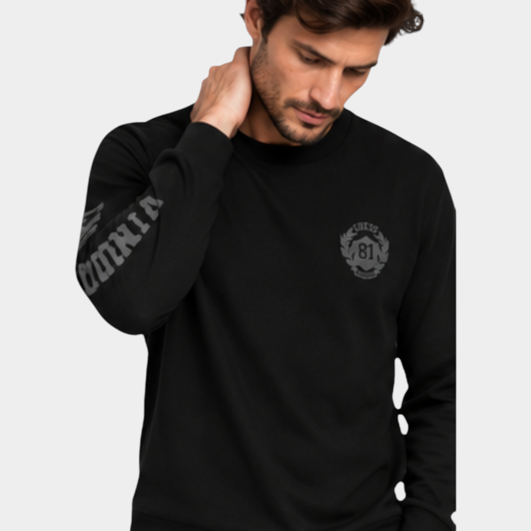 T-shirt manica lunga stampa retro uomo nero guess