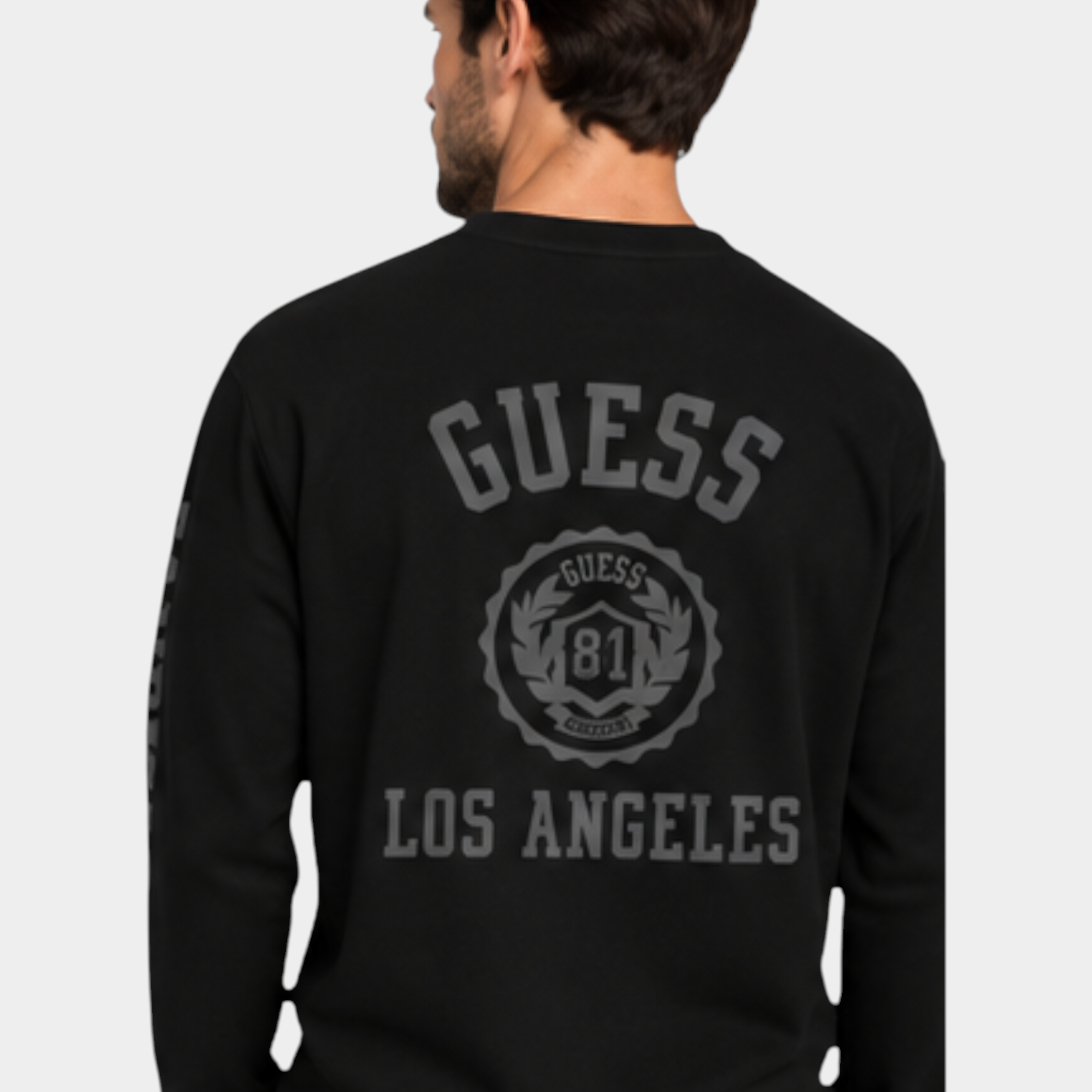 T-shirt manica lunga stampa retro uomo nero guess