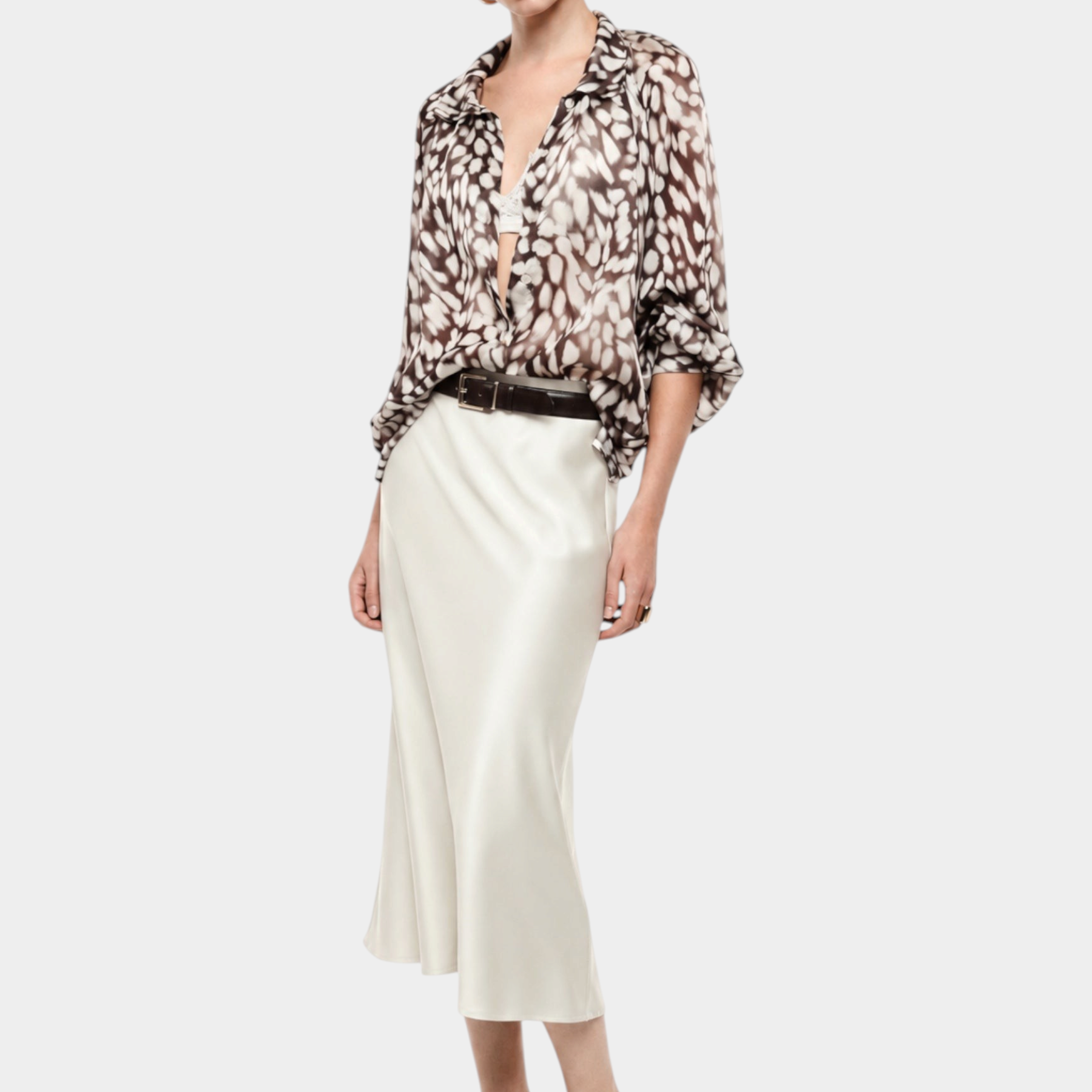 Gonna midi a vita alta con linea svasata donna avorio imperial - gonne