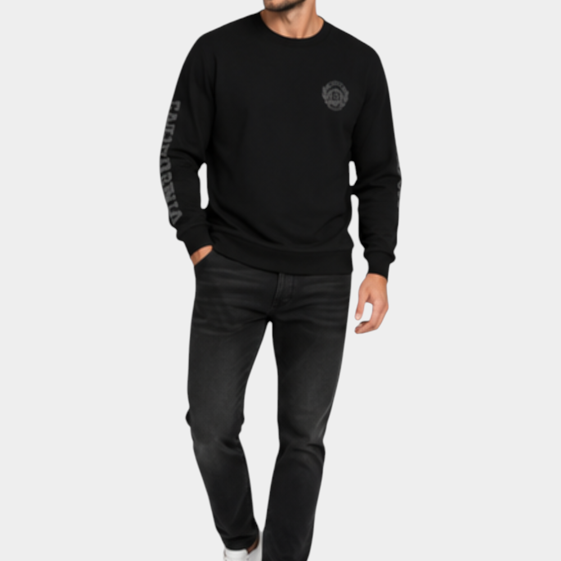 T-shirt manica lunga stampa retro uomo nero guess