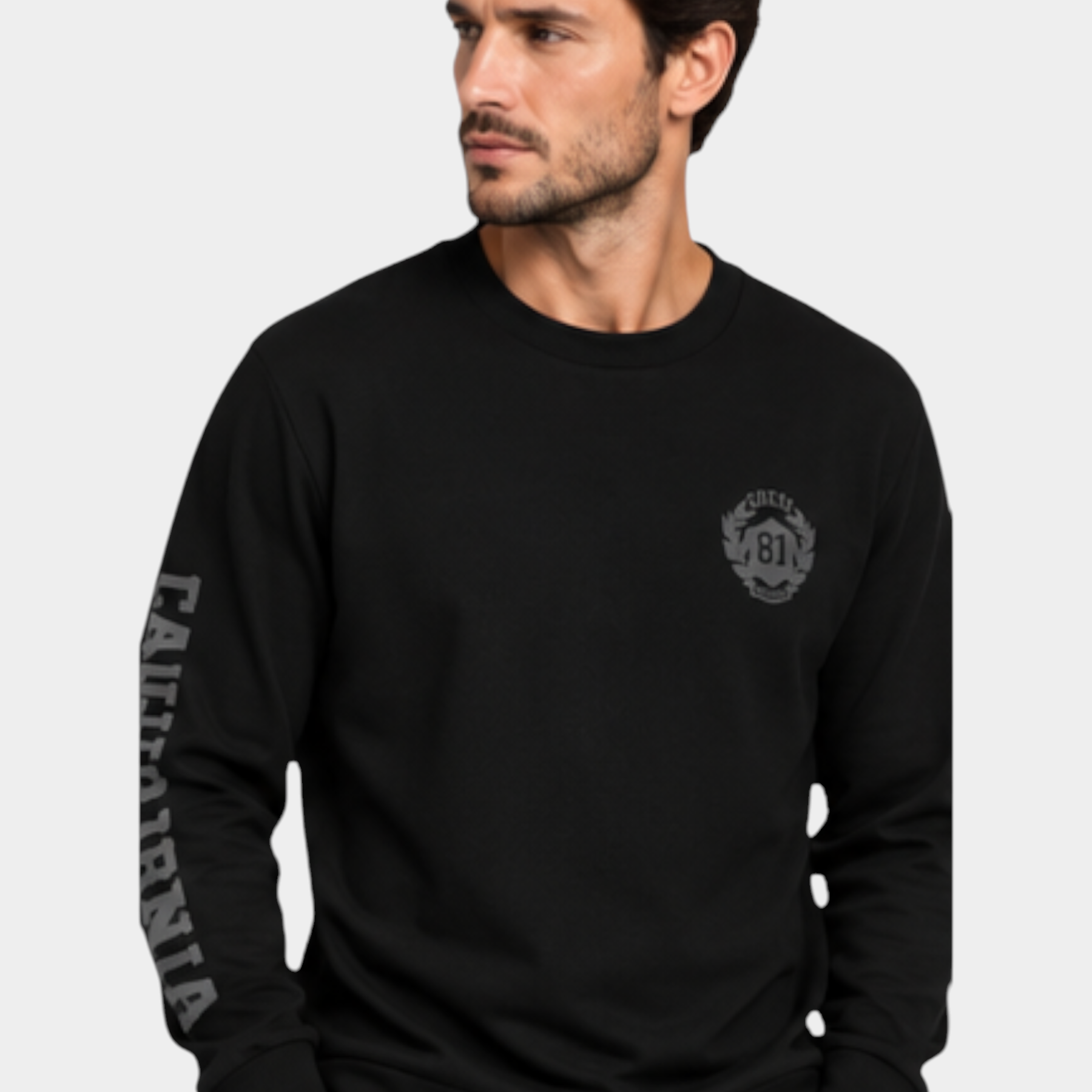 T-shirt manica lunga stampa retro uomo nero guess