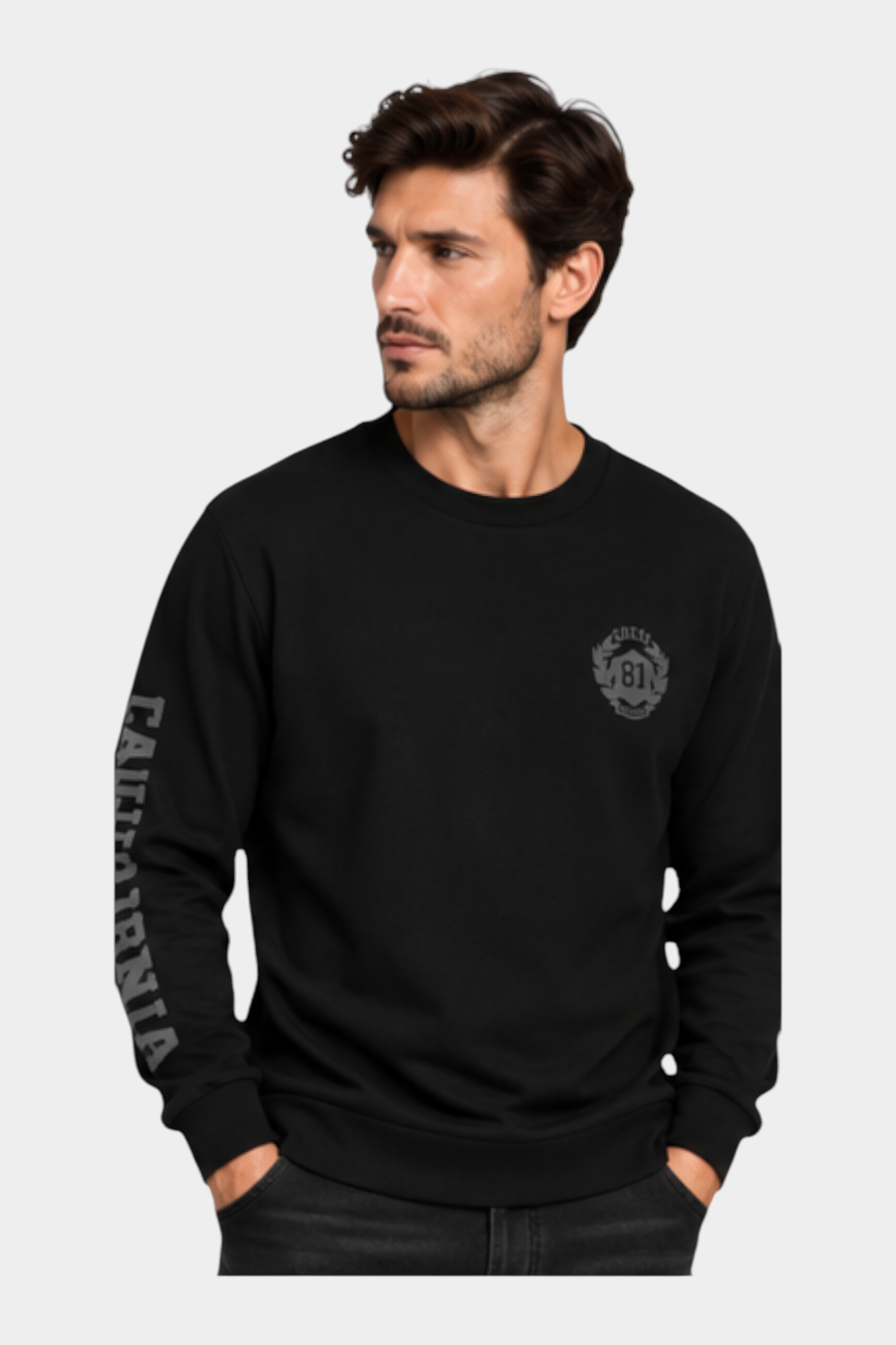 T-shirt manica lunga stampa retro uomo nero guess