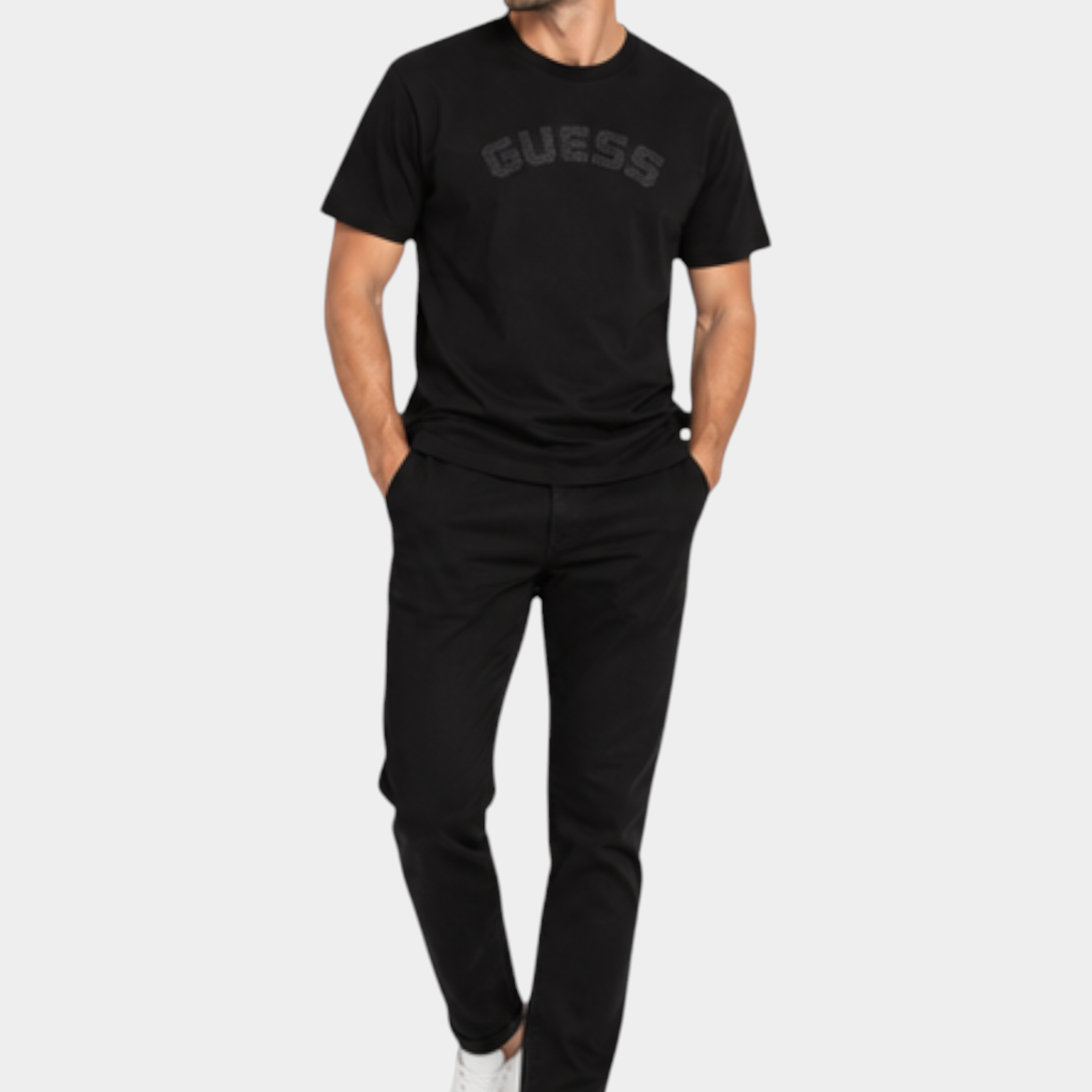 T-shirt logo petto uomo nero guess
