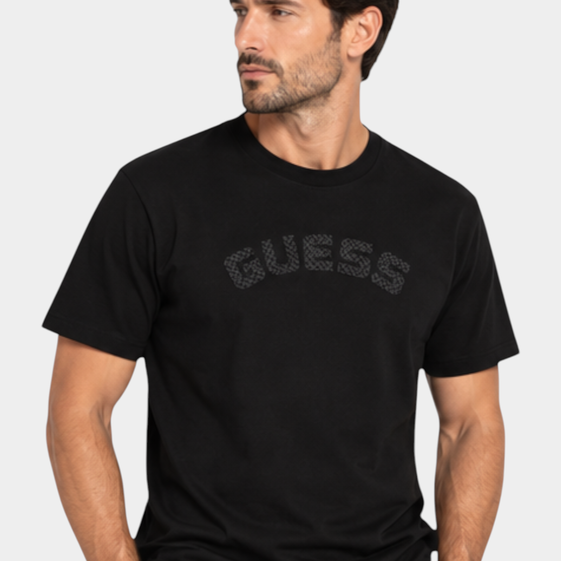 T-shirt logo petto uomo nero guess