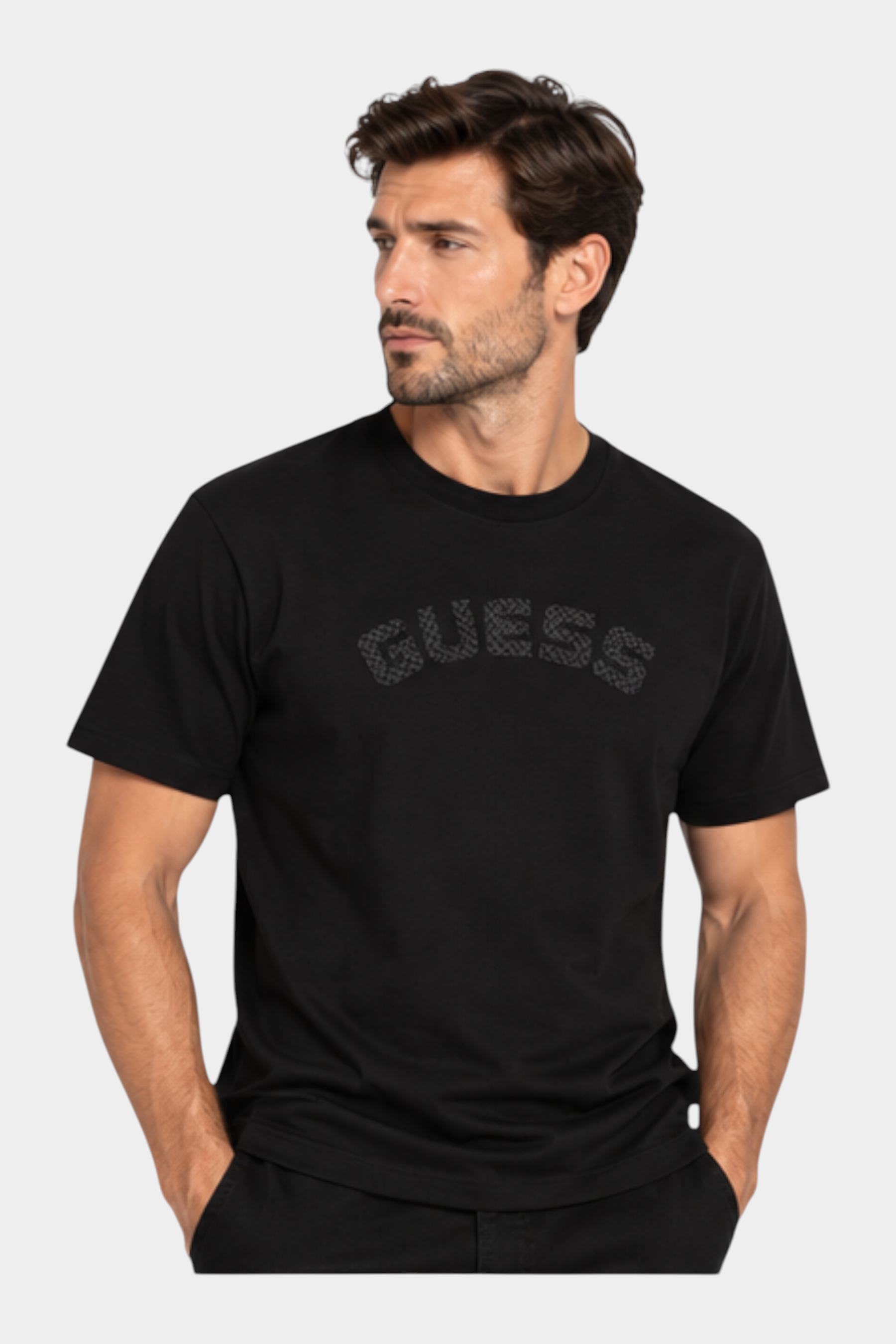 T-shirt logo petto uomo nero guess