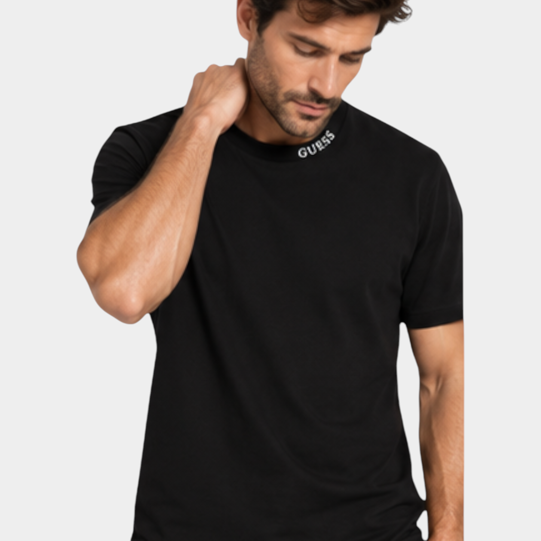 T-shirt logo collo uomo nero guess