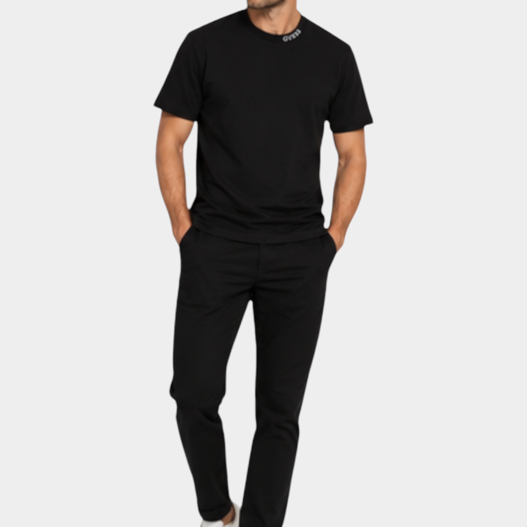 T-shirt logo collo uomo nero guess