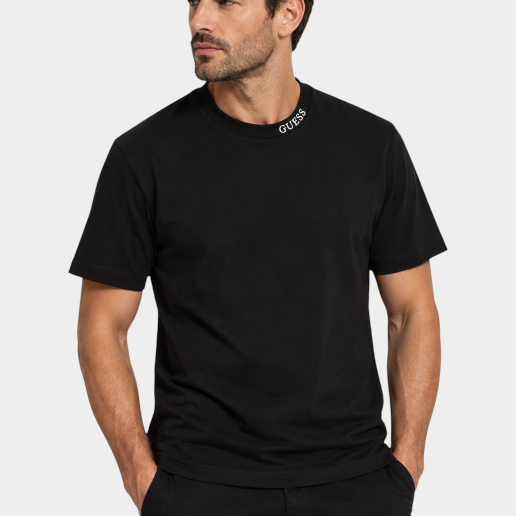 T-shirt logo collo uomo nero guess