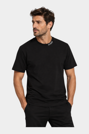 T-shirt logo collo uomo nero guess