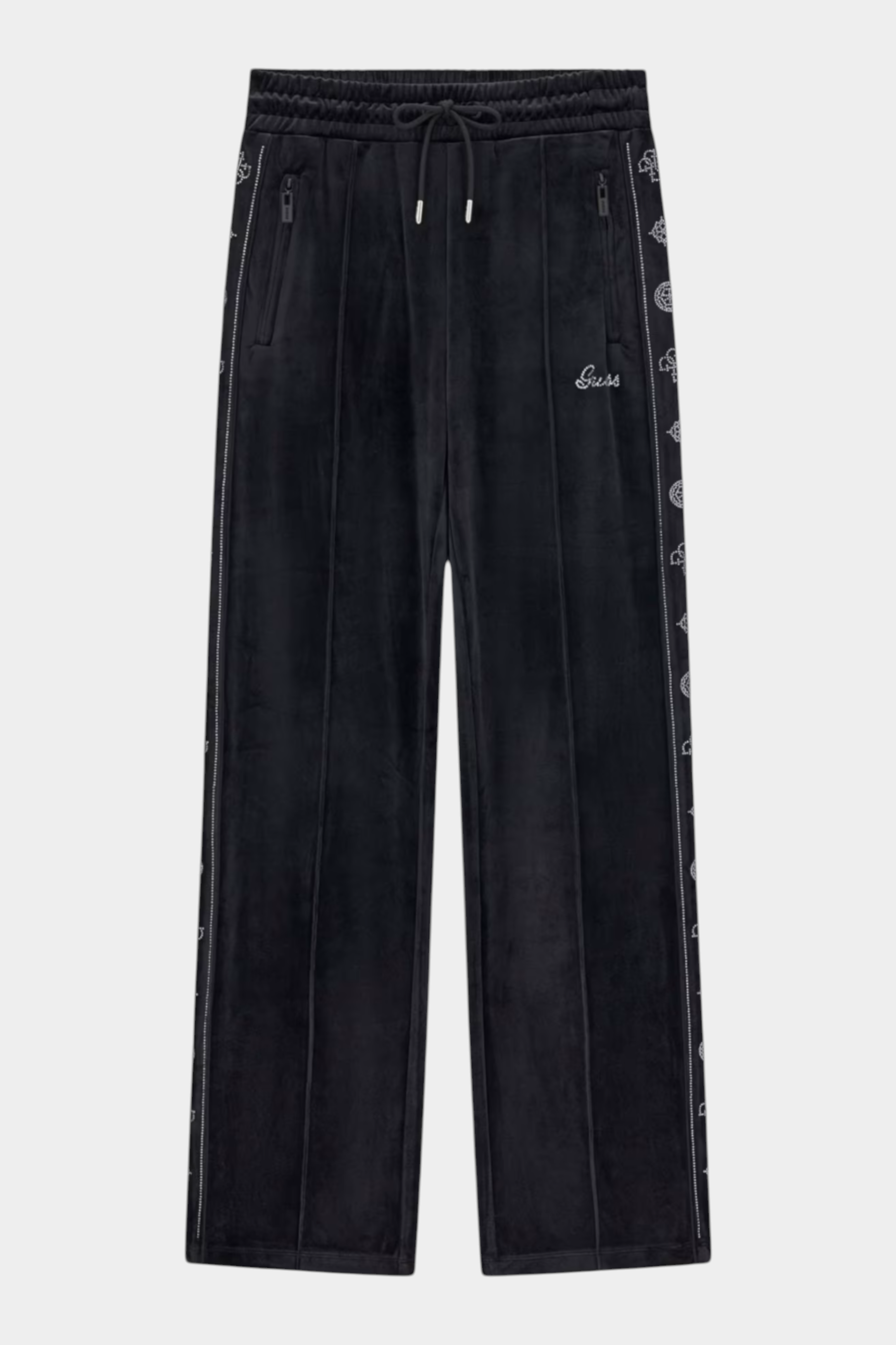 Pantaloni tuta in ciniglia con strass donna nero guess