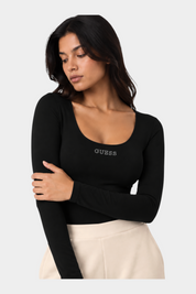 Body con logo a borchie donna nero guess