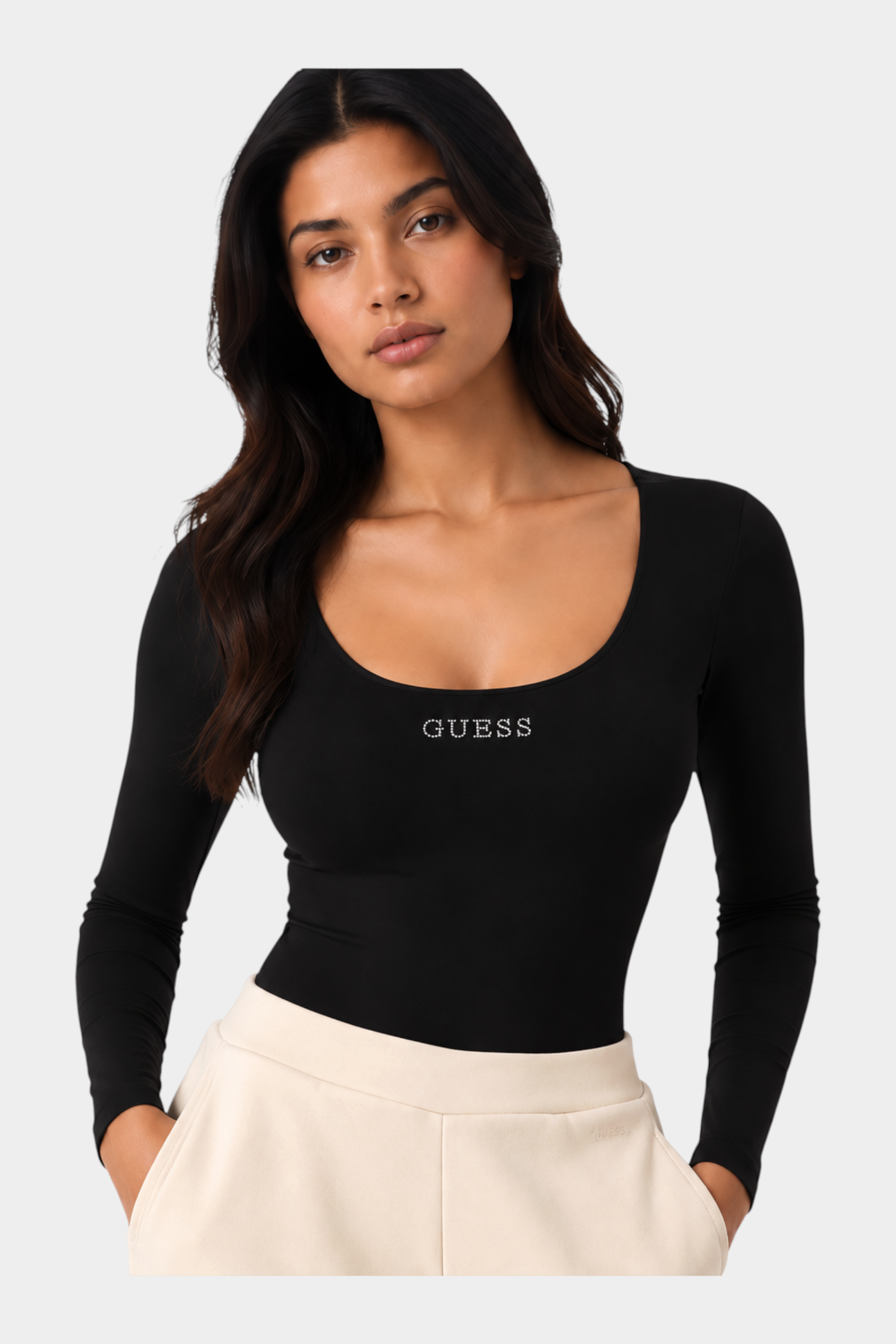 Body con logo a borchie donna nero guess