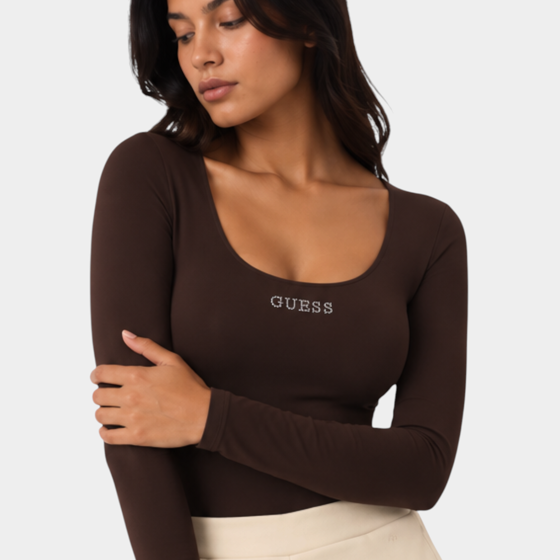 Body con logo a borchie donna marrone guess