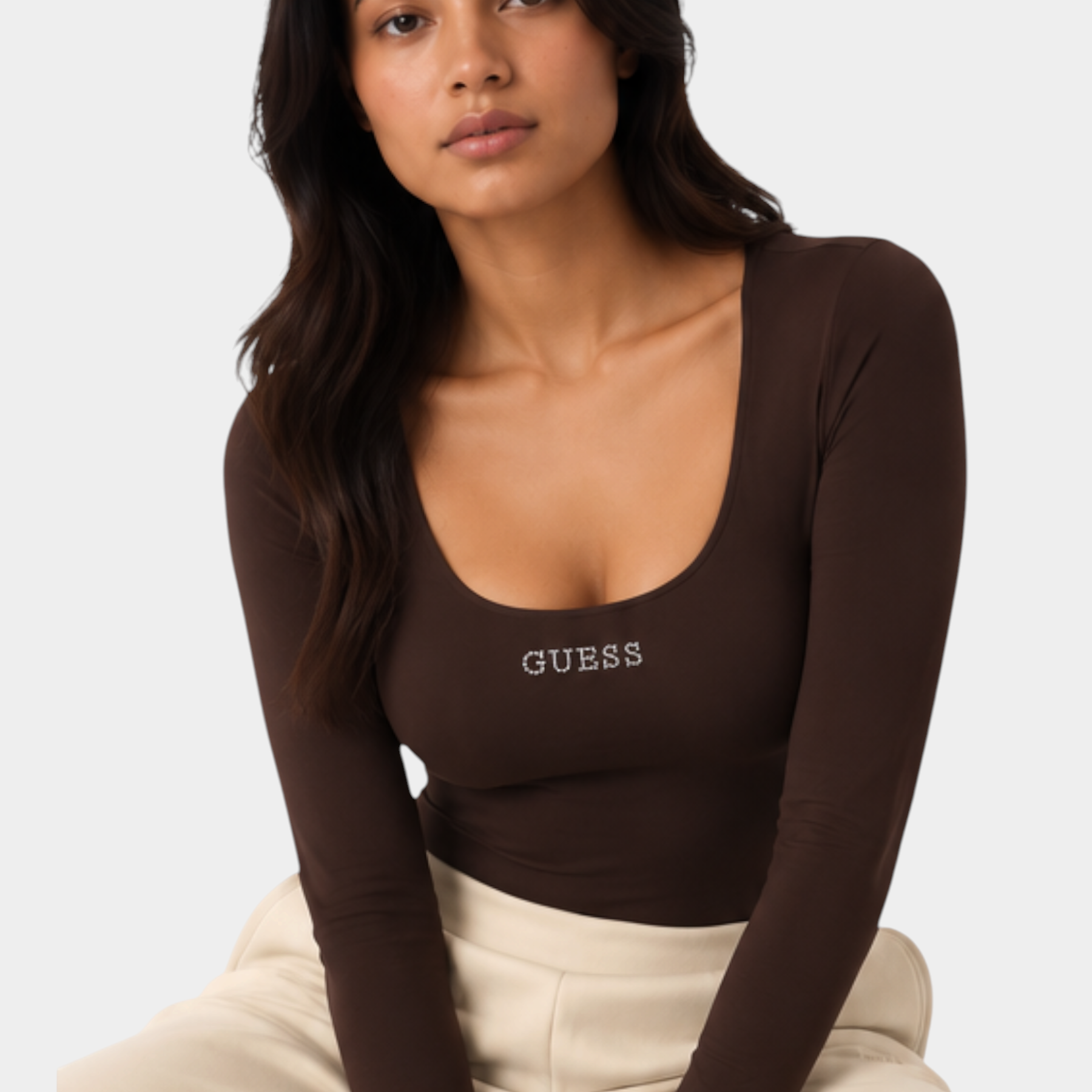 Body con logo a borchie donna marrone guess