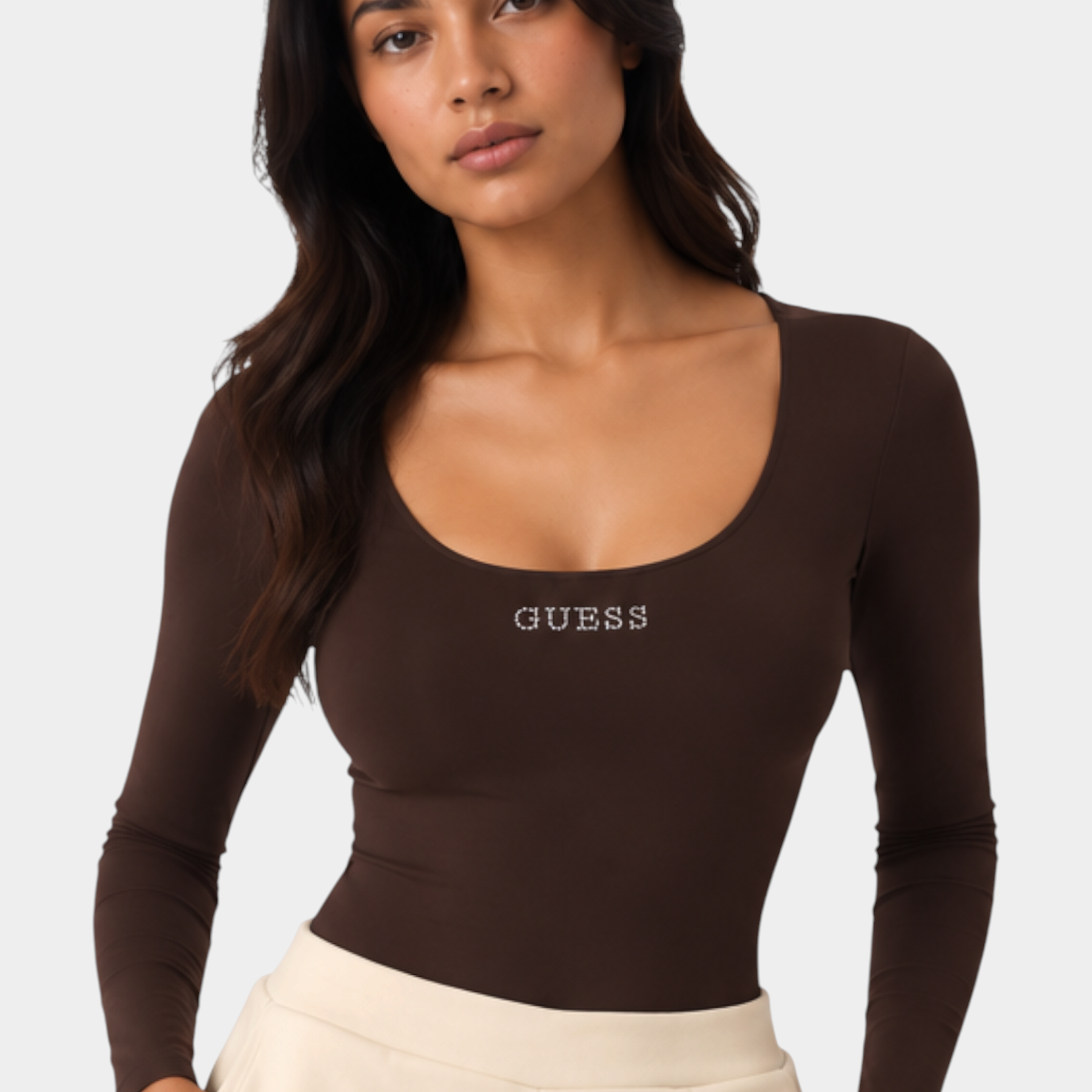 Body con logo a borchie donna marrone guess