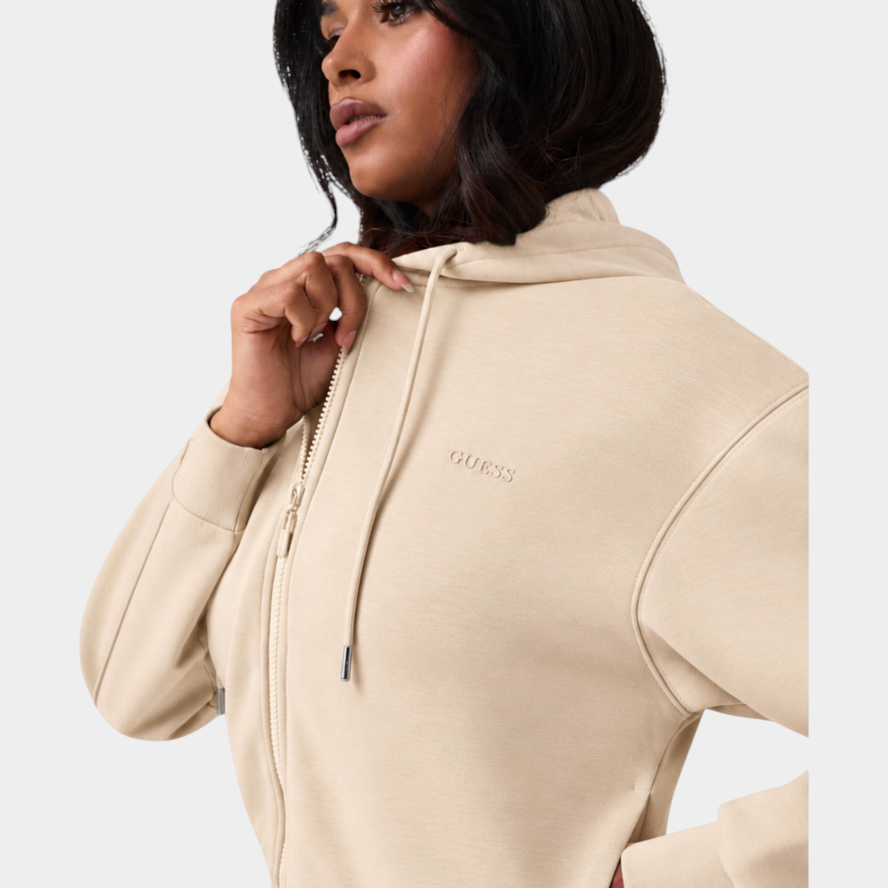 Felpa full zip in misto viscosa donna beige guess - felpe