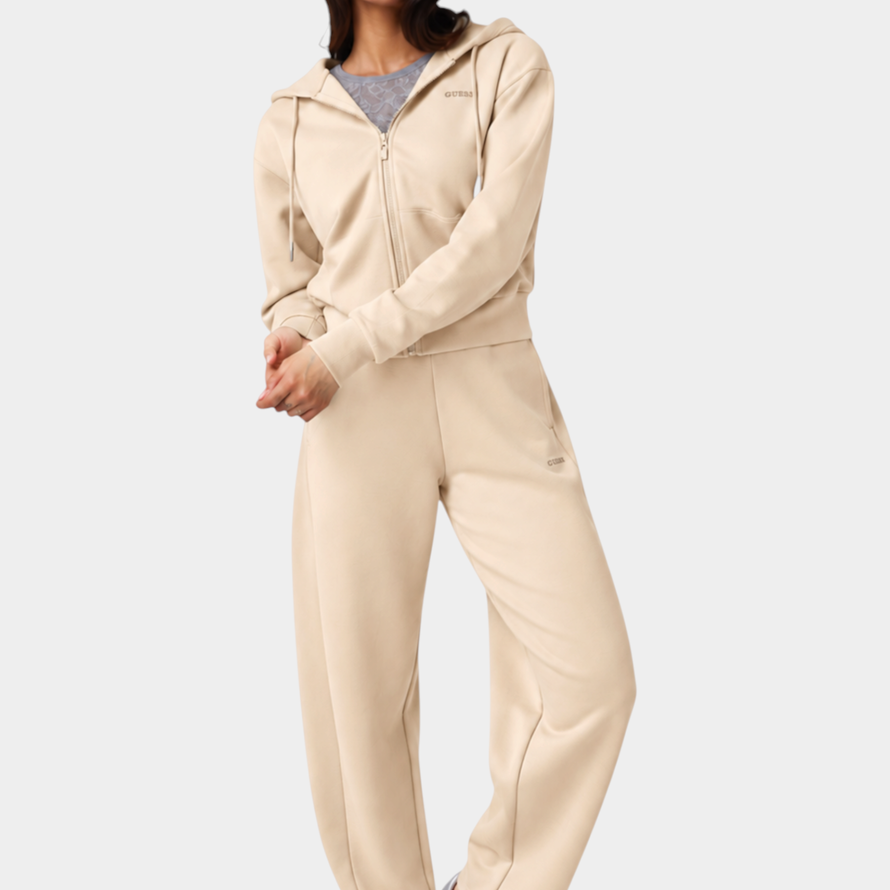 Felpa full zip in misto viscosa donna beige guess - felpe
