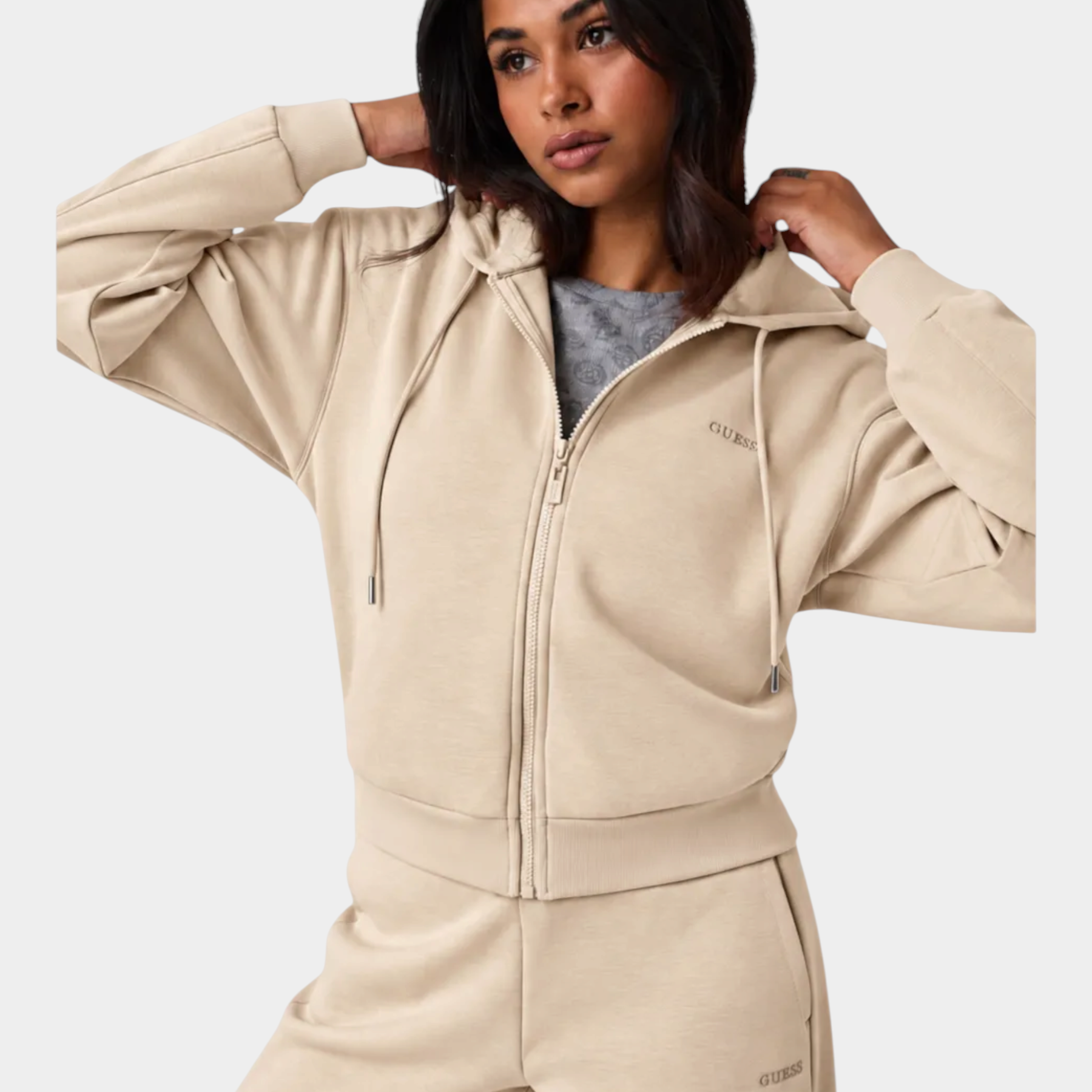 Felpa full zip in misto viscosa donna beige guess - felpe