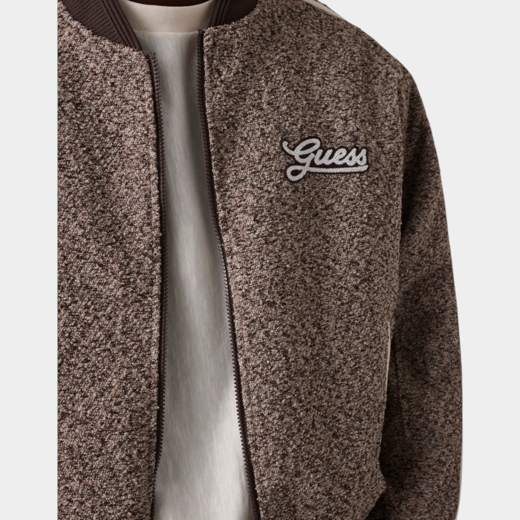 Giacca bomber full zip uomo marrone guess - felpe
