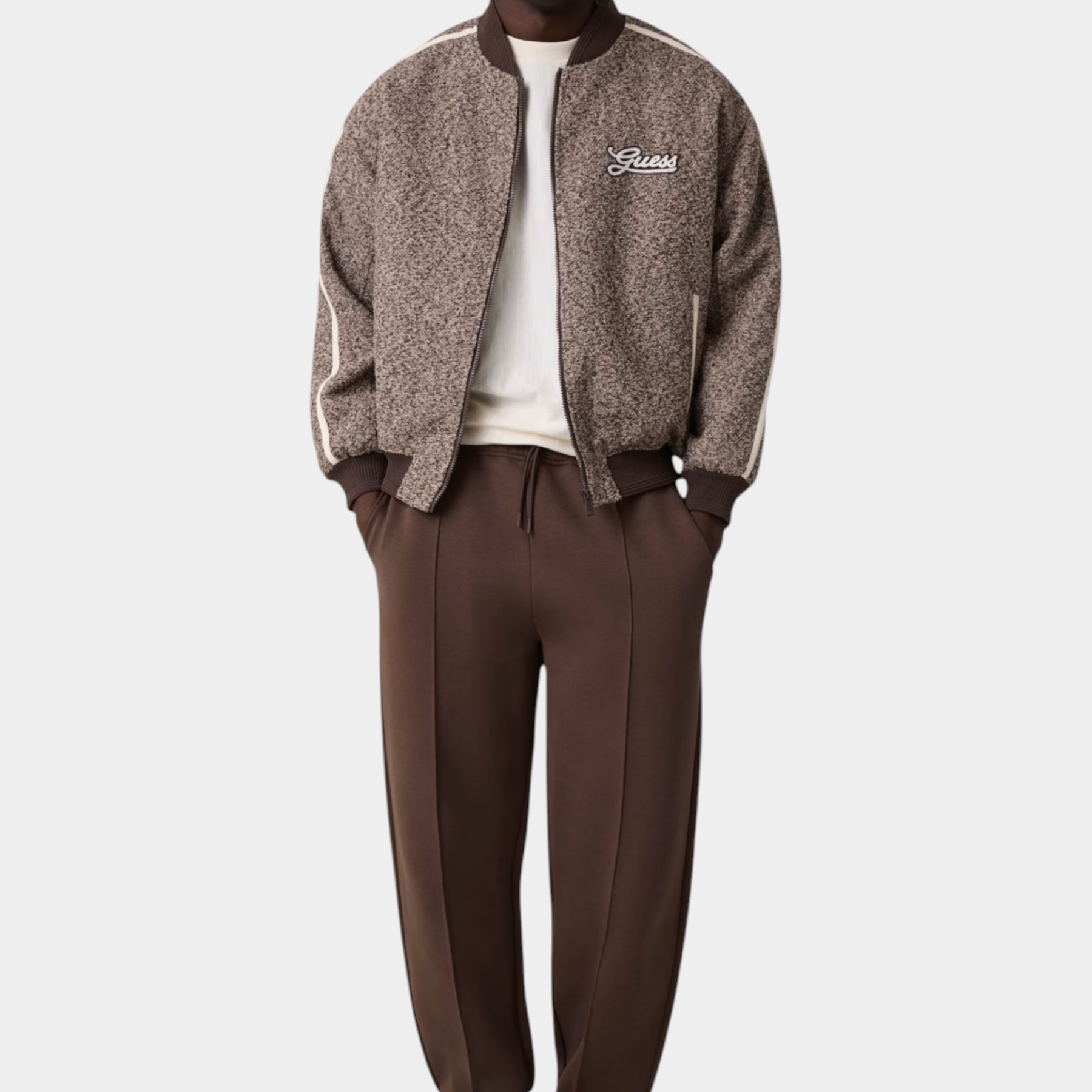 Giacca bomber full zip uomo marrone guess - felpe