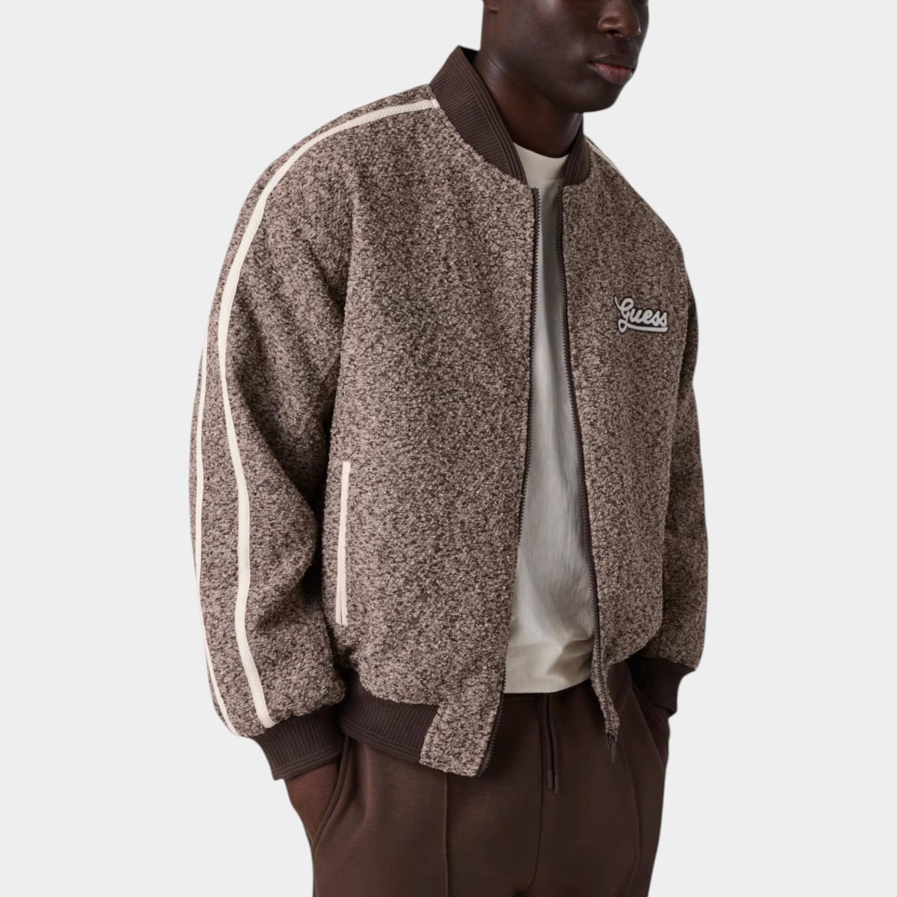 Giacca bomber full zip uomo marrone guess - felpe