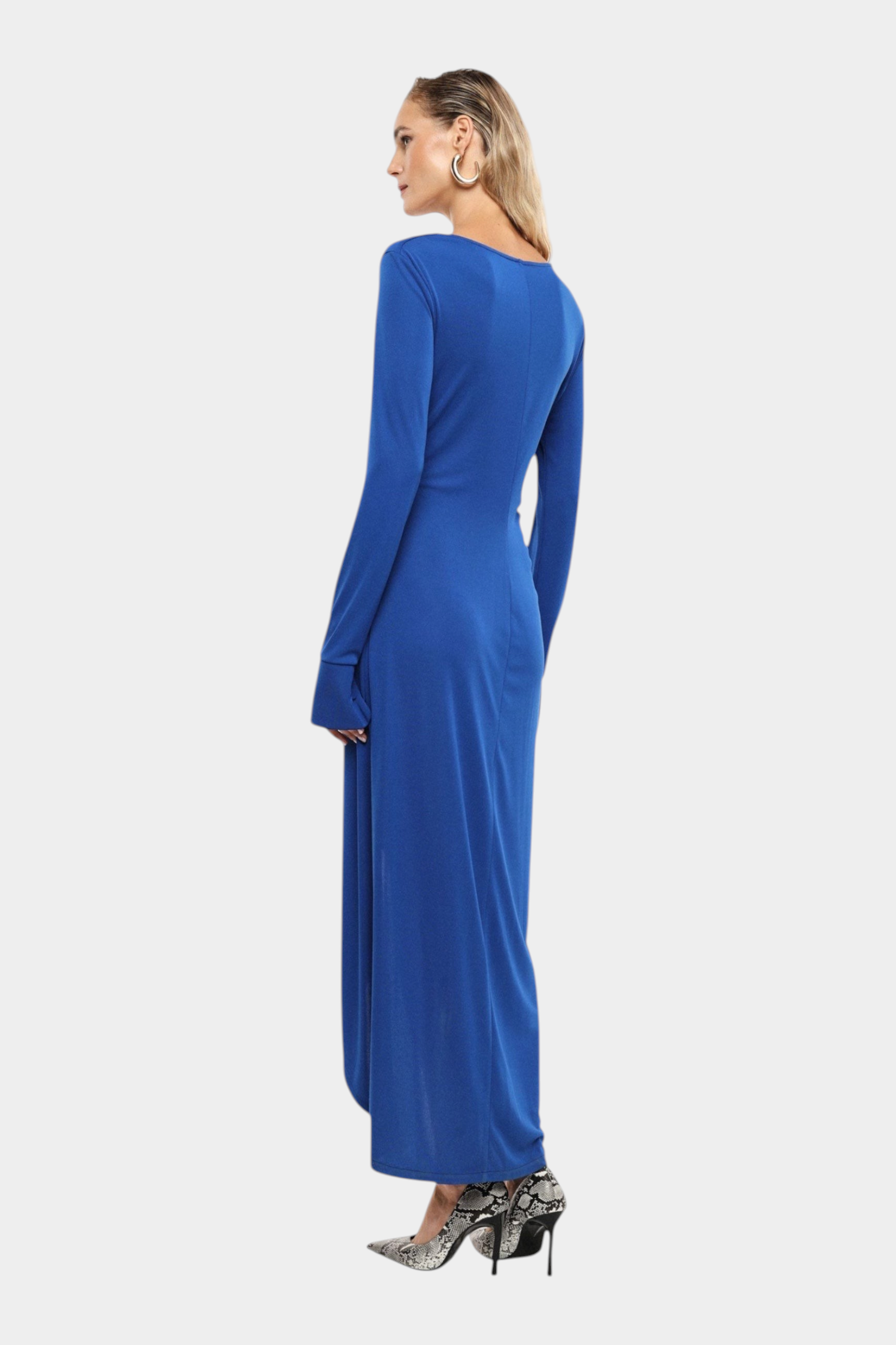Abito lungo arricciato con spacco frontale donna blu imperial - abiti