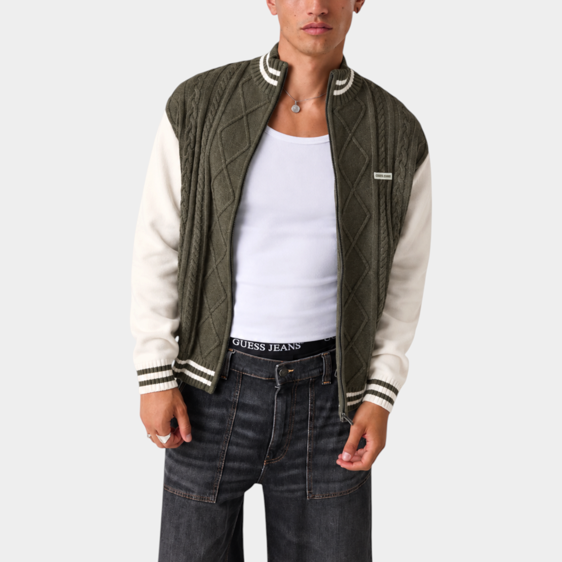 Maglione bomber uomo verde guess - maglie
