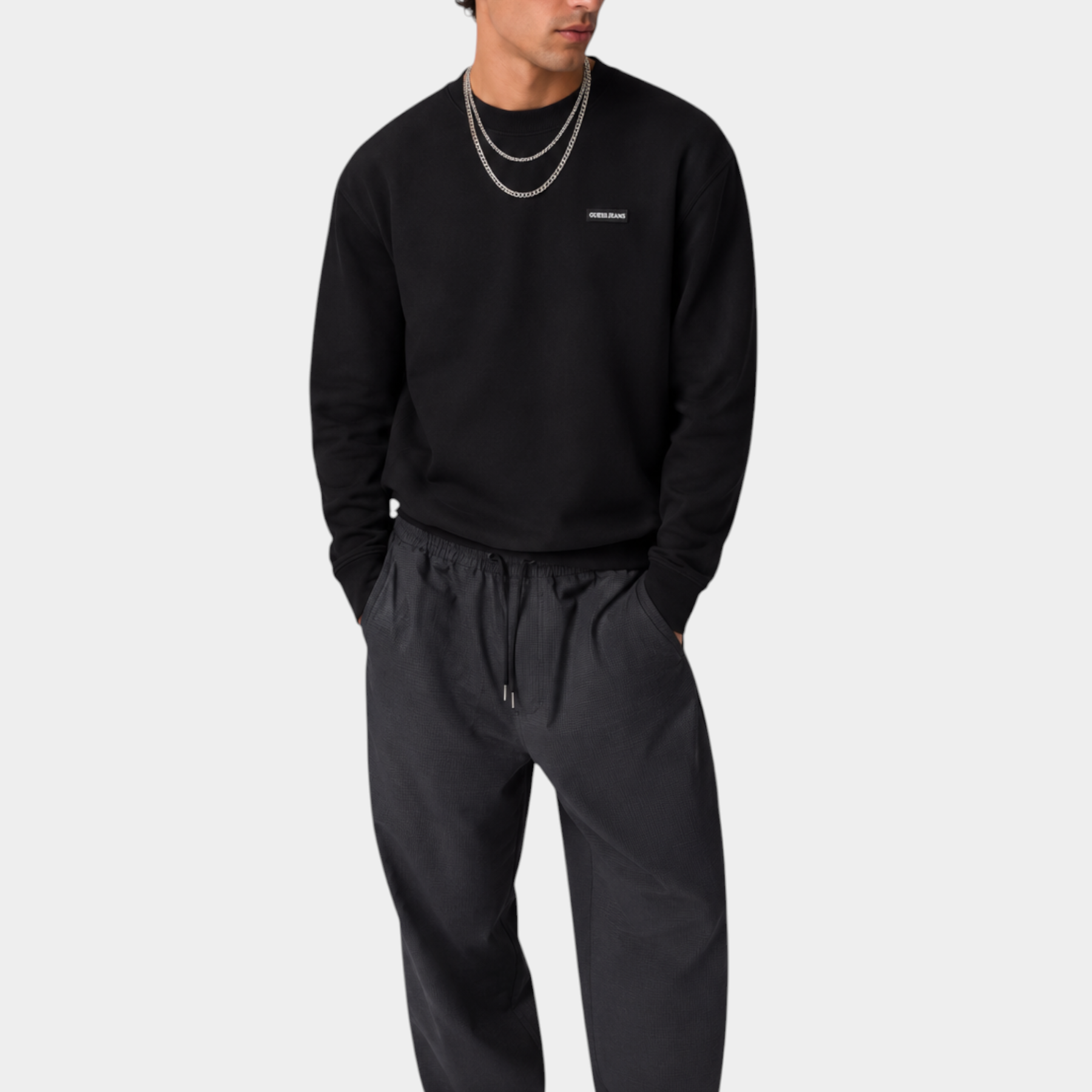 Felpa girocollo con logo uomo nero guess - felpe