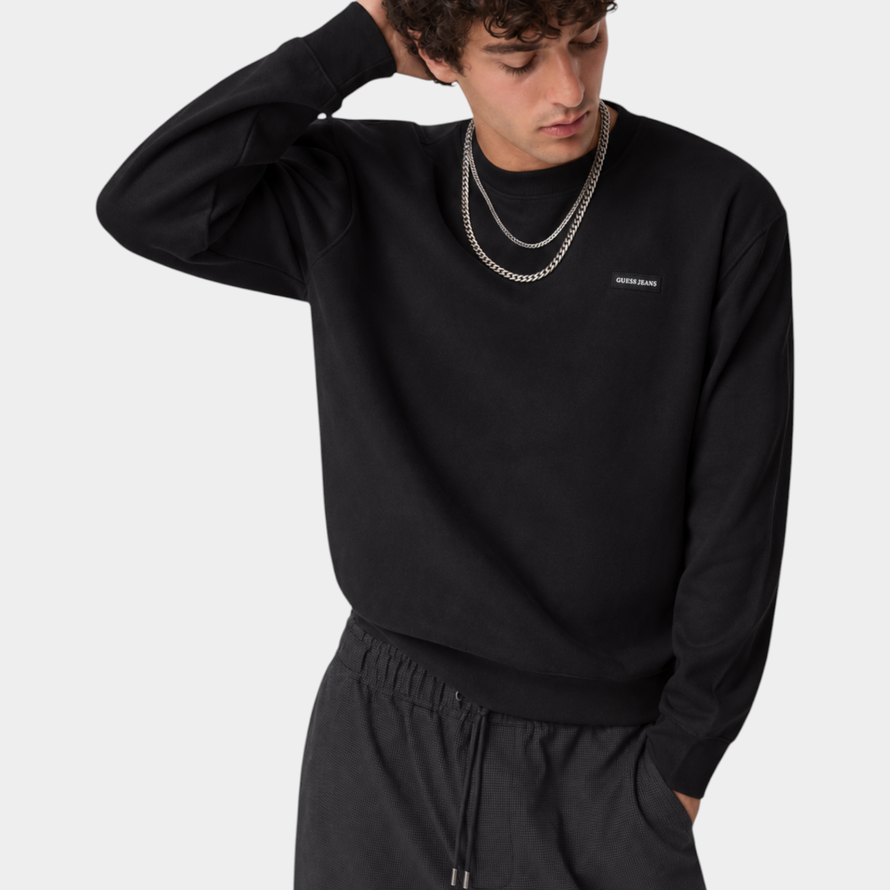 Felpa girocollo con logo uomo nero guess - felpe