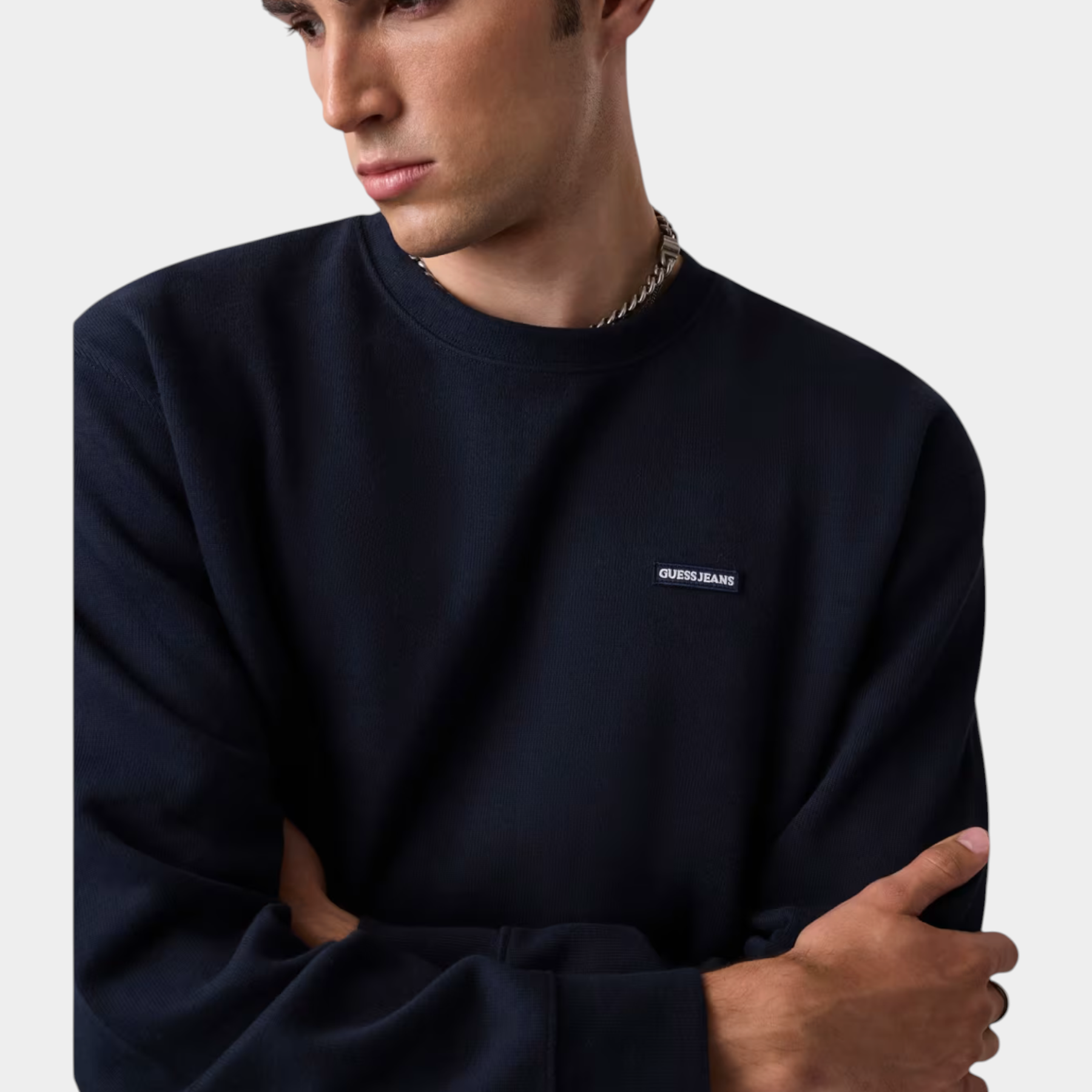 Felpa girocollo con logo uomo blu guess - felpe