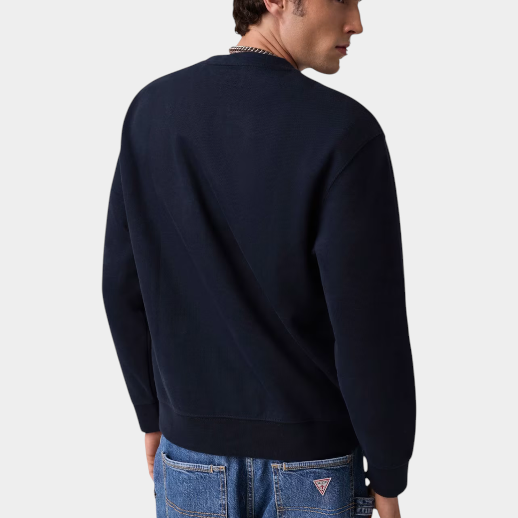 Felpa girocollo con logo uomo blu guess - felpe