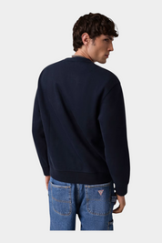 Felpa girocollo con logo uomo blu guess - felpe
