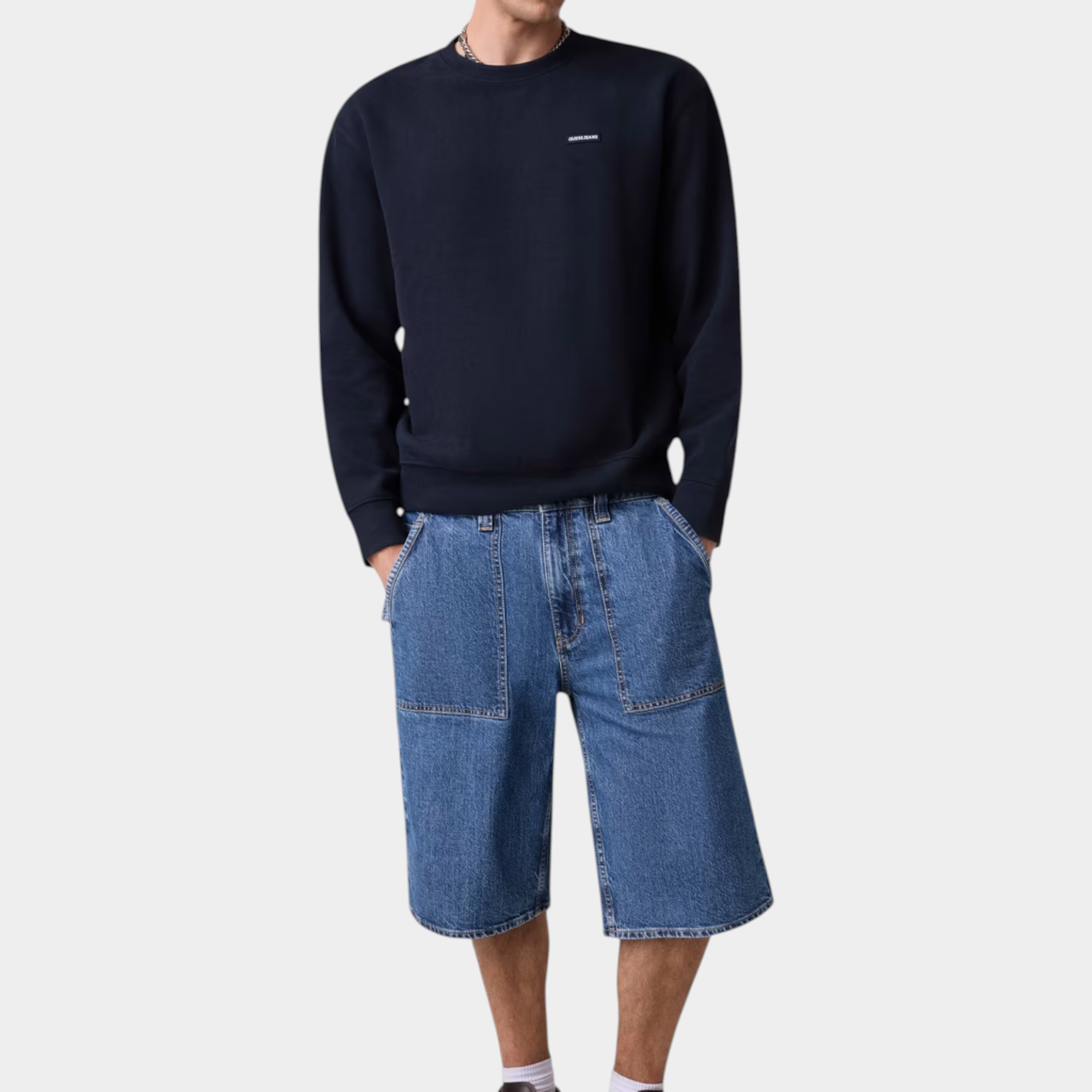 Felpa girocollo con logo uomo blu guess - felpe