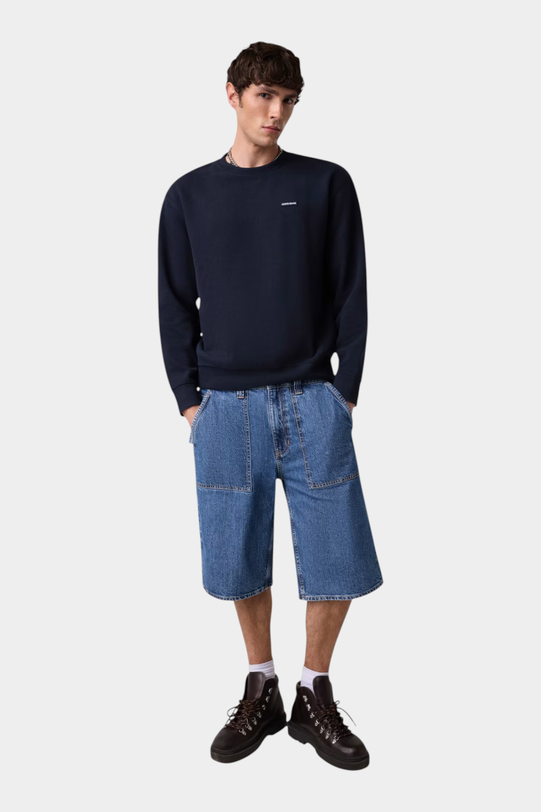 Felpa girocollo con logo uomo blu guess - felpe