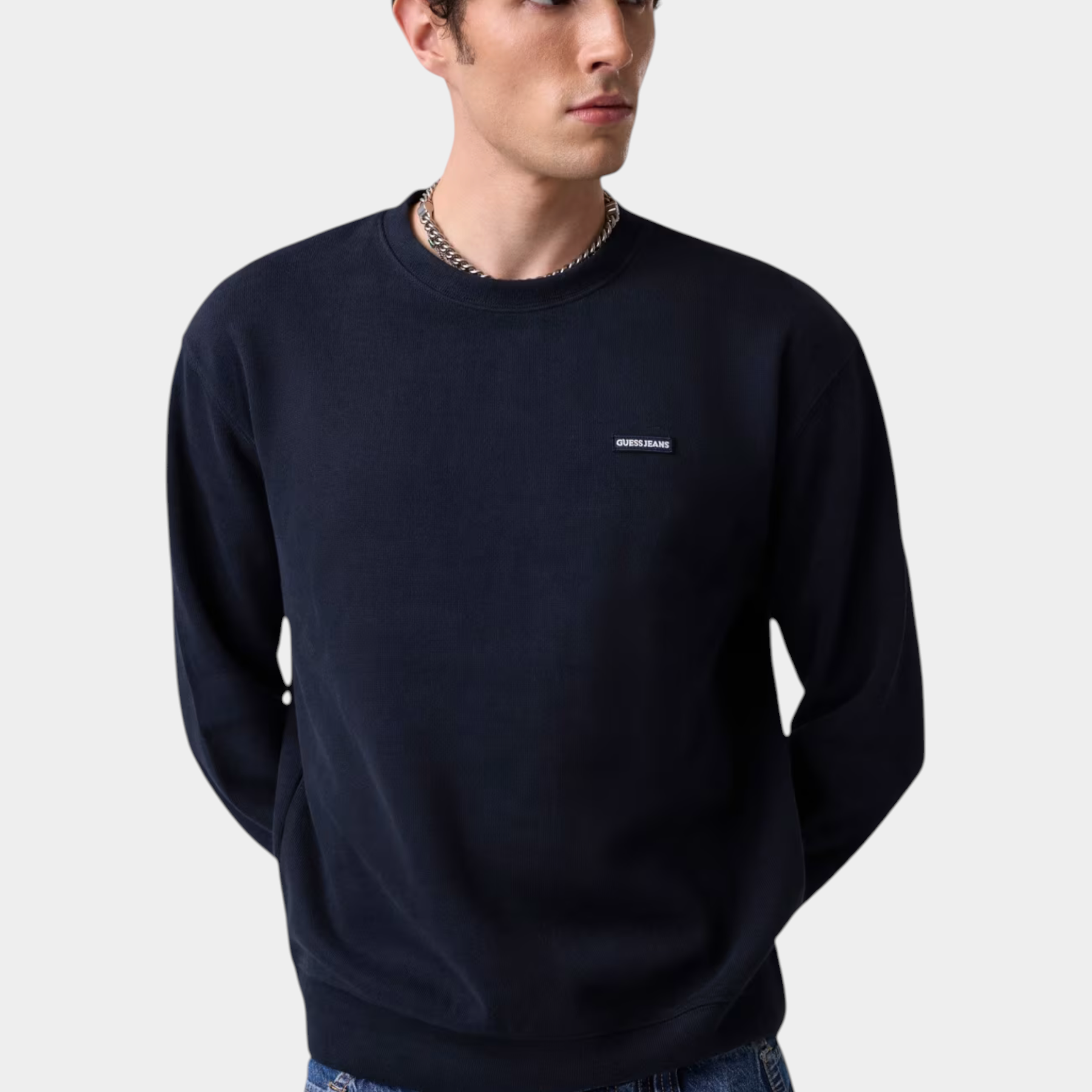 Felpa girocollo con logo uomo blu guess - felpe