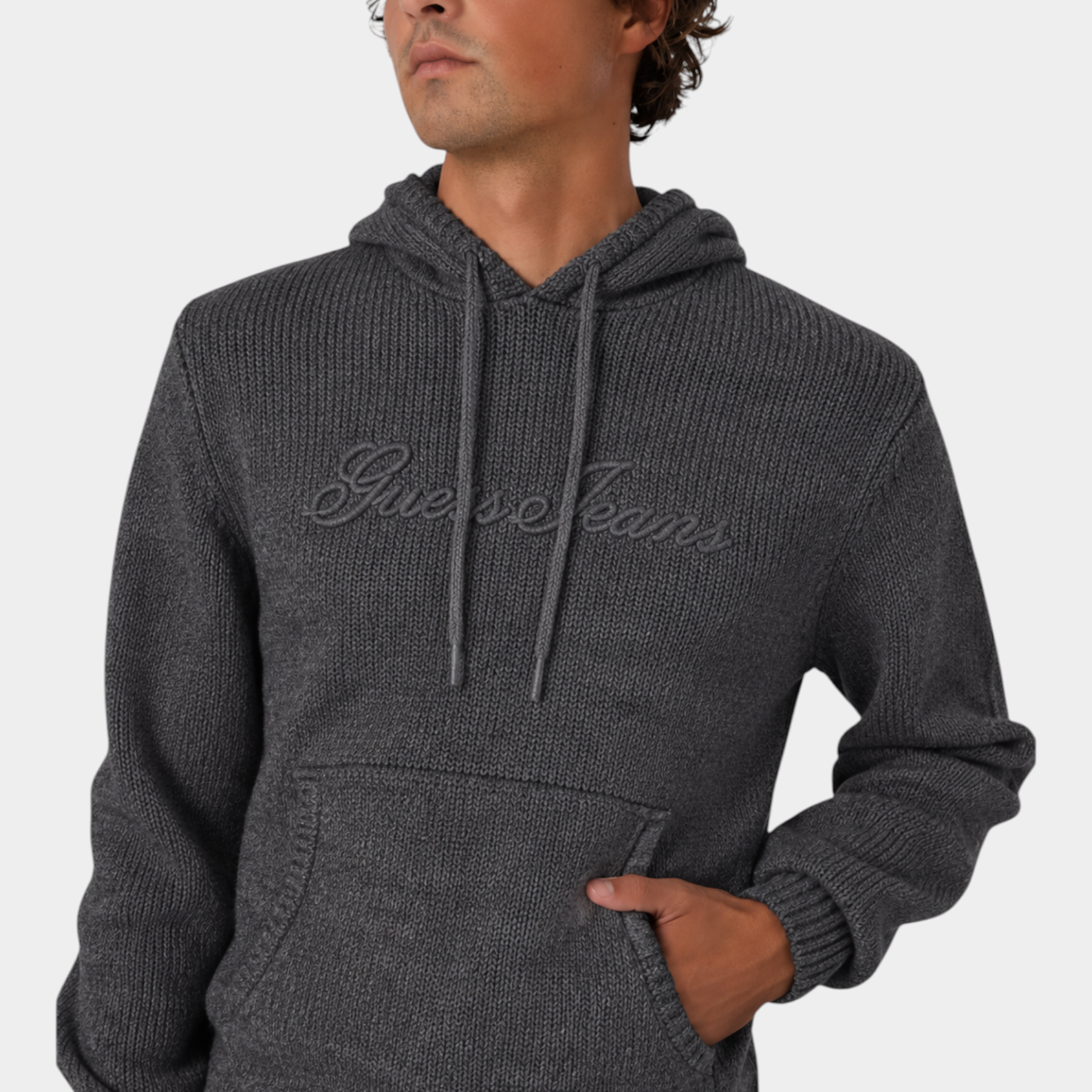 Felpa con cappuccio logo ricamato uomo grigio guess - felpe