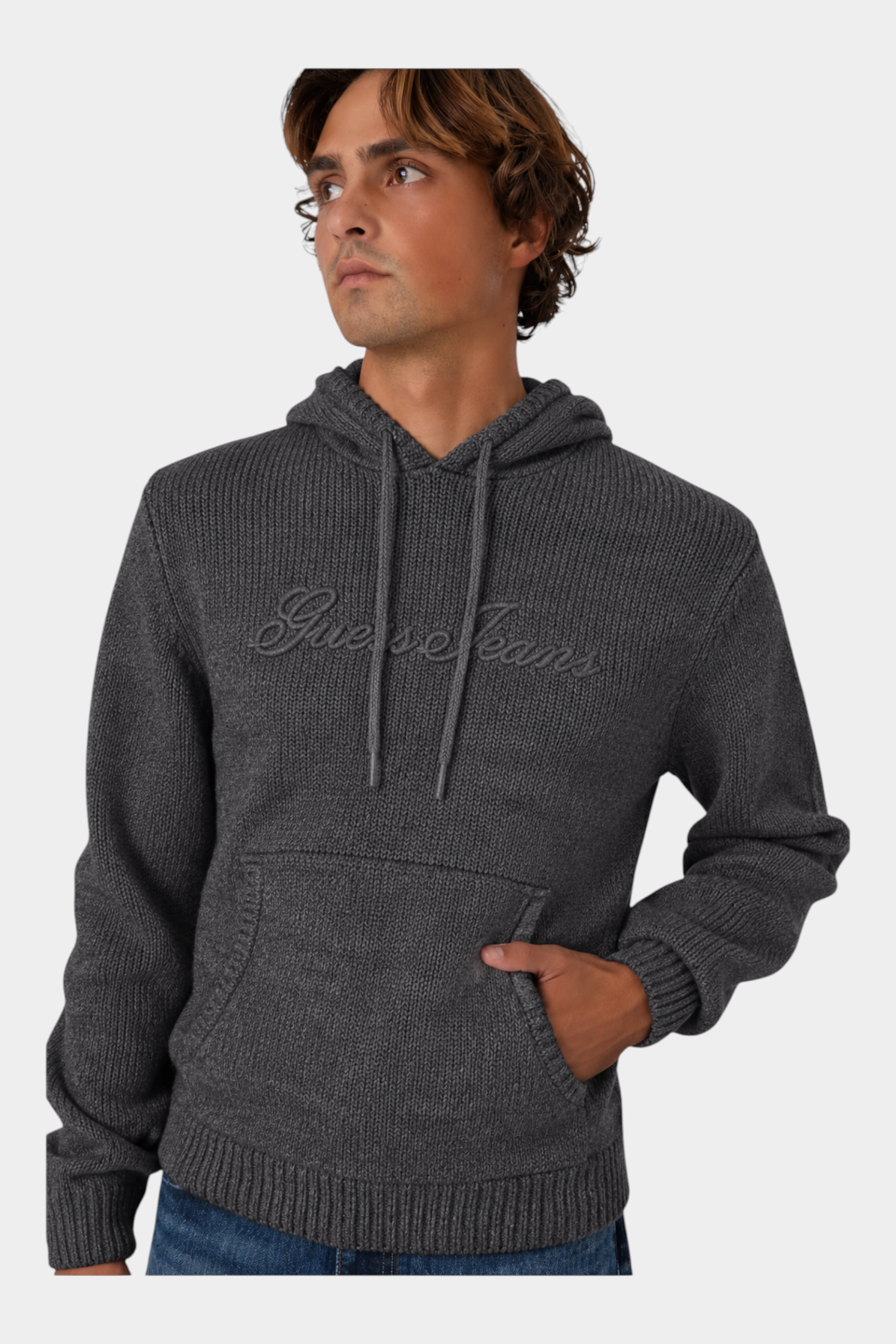 Felpa con cappuccio logo ricamato uomo grigio guess - felpe