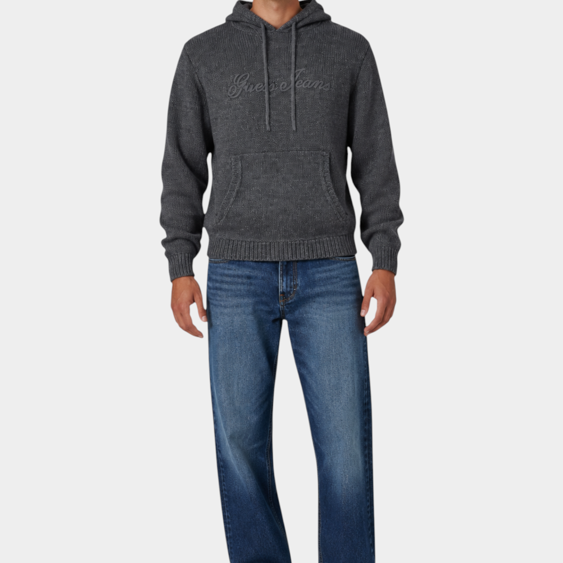 Felpa con cappuccio logo ricamato uomo grigio guess - felpe