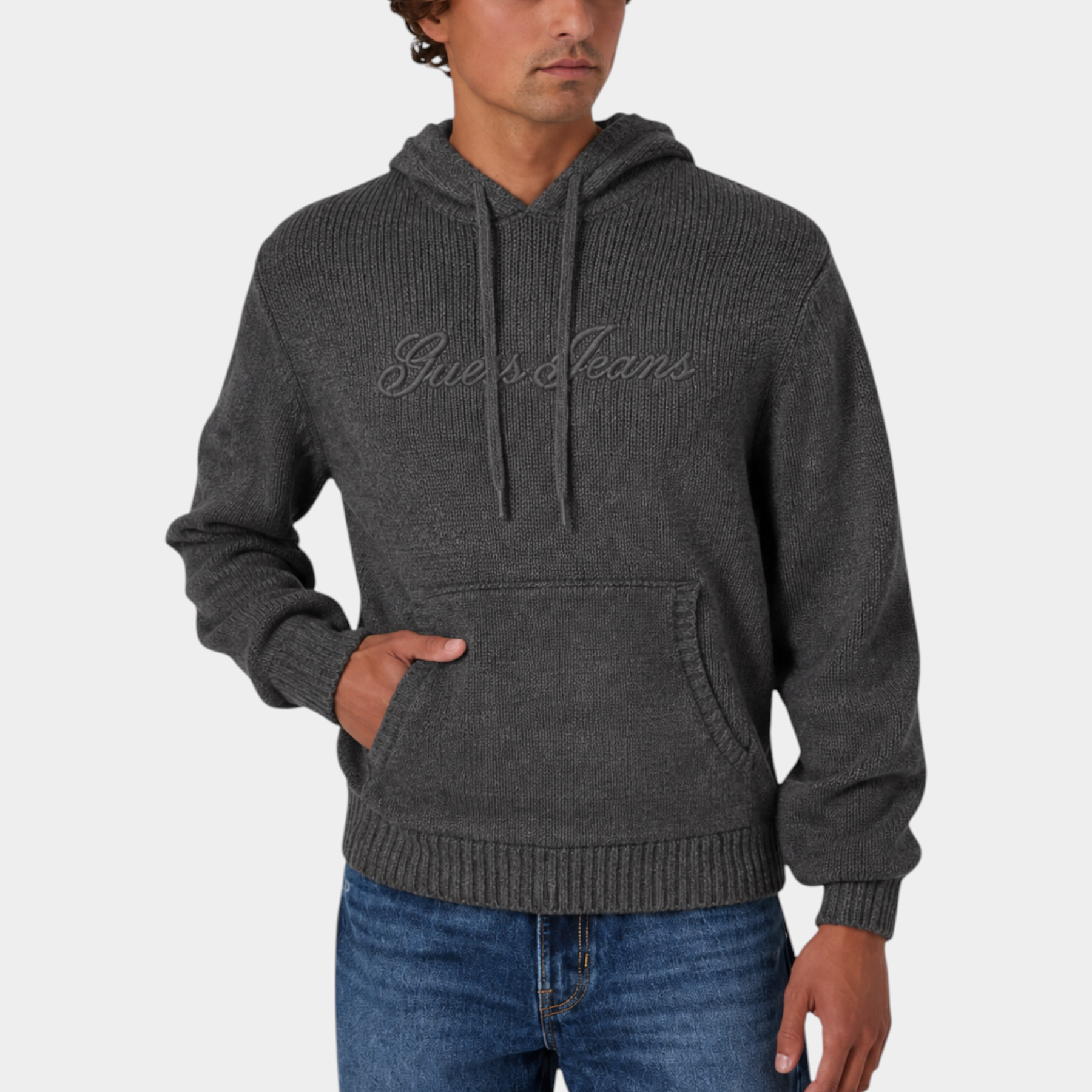 Felpa con cappuccio logo ricamato uomo grigio guess - felpe