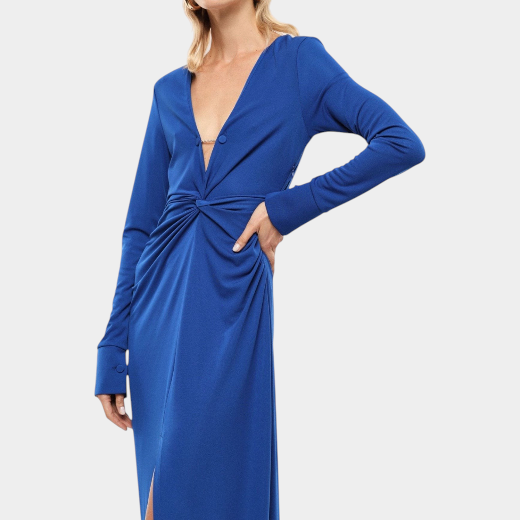Abito lungo arricciato con spacco frontale donna blu imperial - abiti