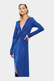 Abito lungo arricciato con spacco frontale donna blu imperial - abiti