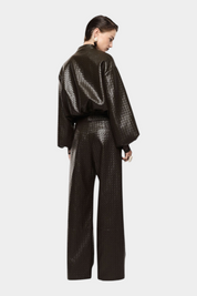 Pantaloni palazzo stampati vita alta donna marrone imperial