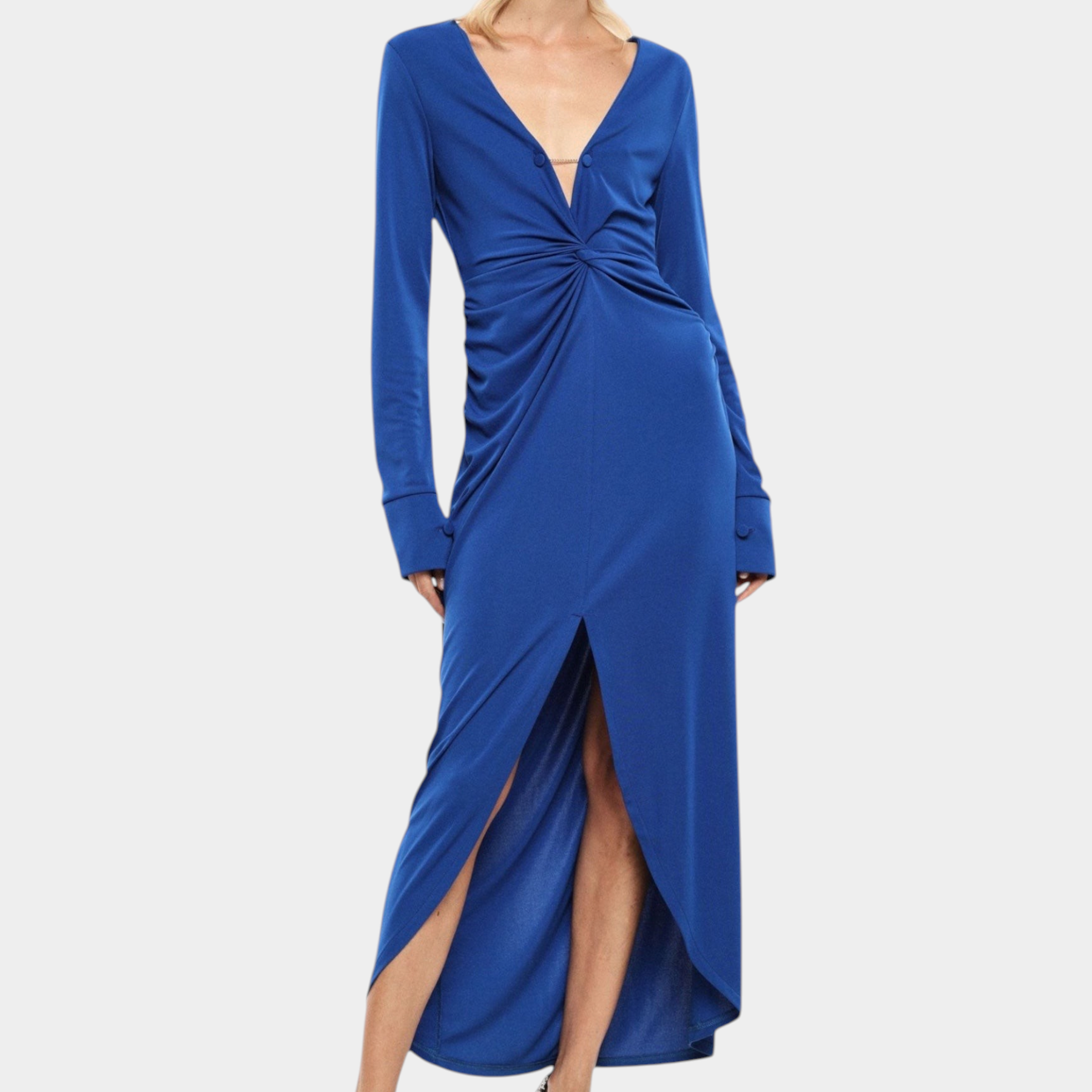 Abito lungo arricciato con spacco frontale donna blu imperial - abiti