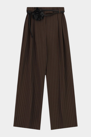 Pantaloni palazzo a righe con cintura fiore donna marrone imperial