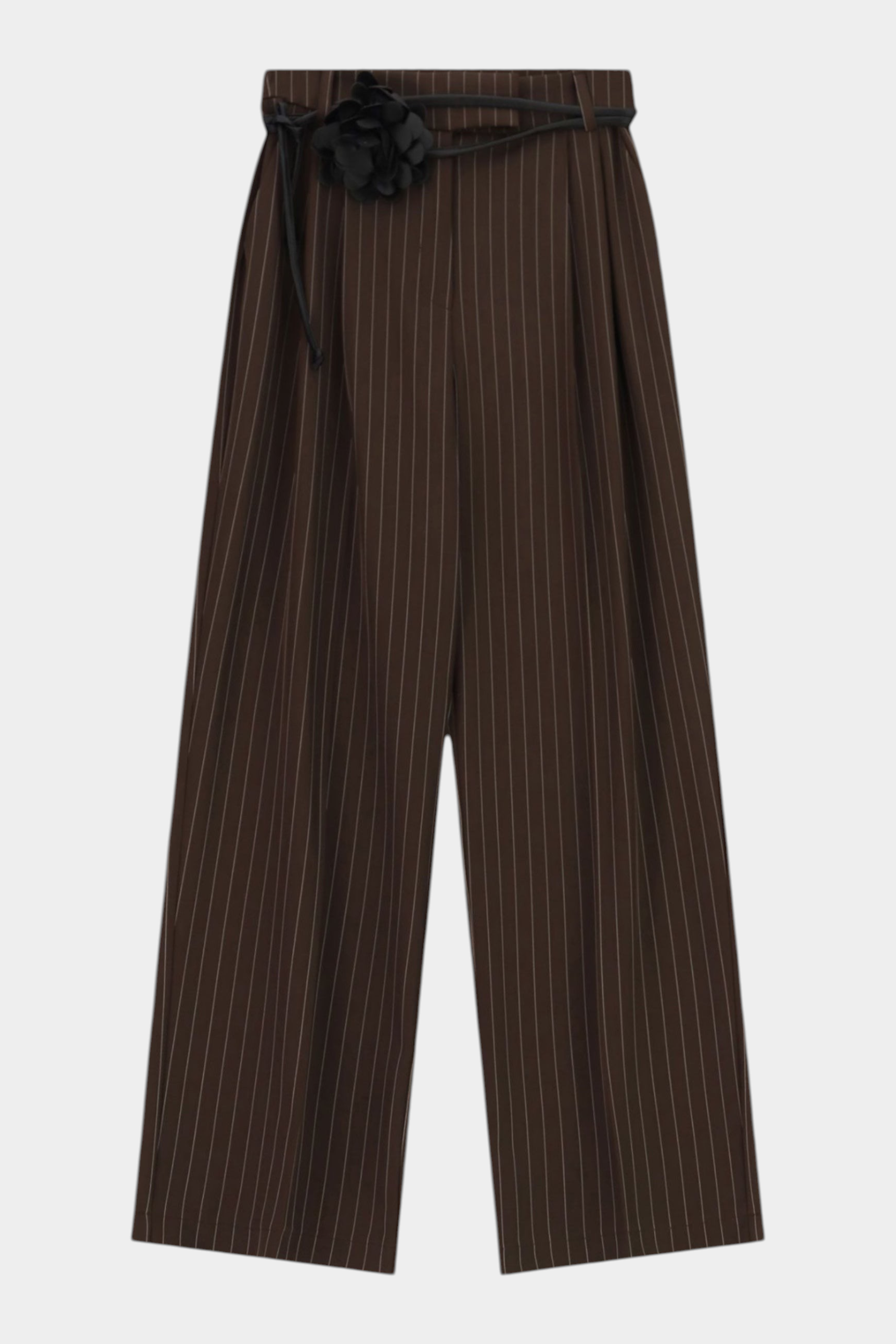 Pantaloni palazzo a righe con cintura fiore donna marrone imperial