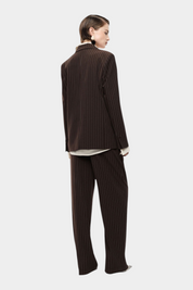 Pantaloni palazzo a righe con cintura fiore donna marrone imperial