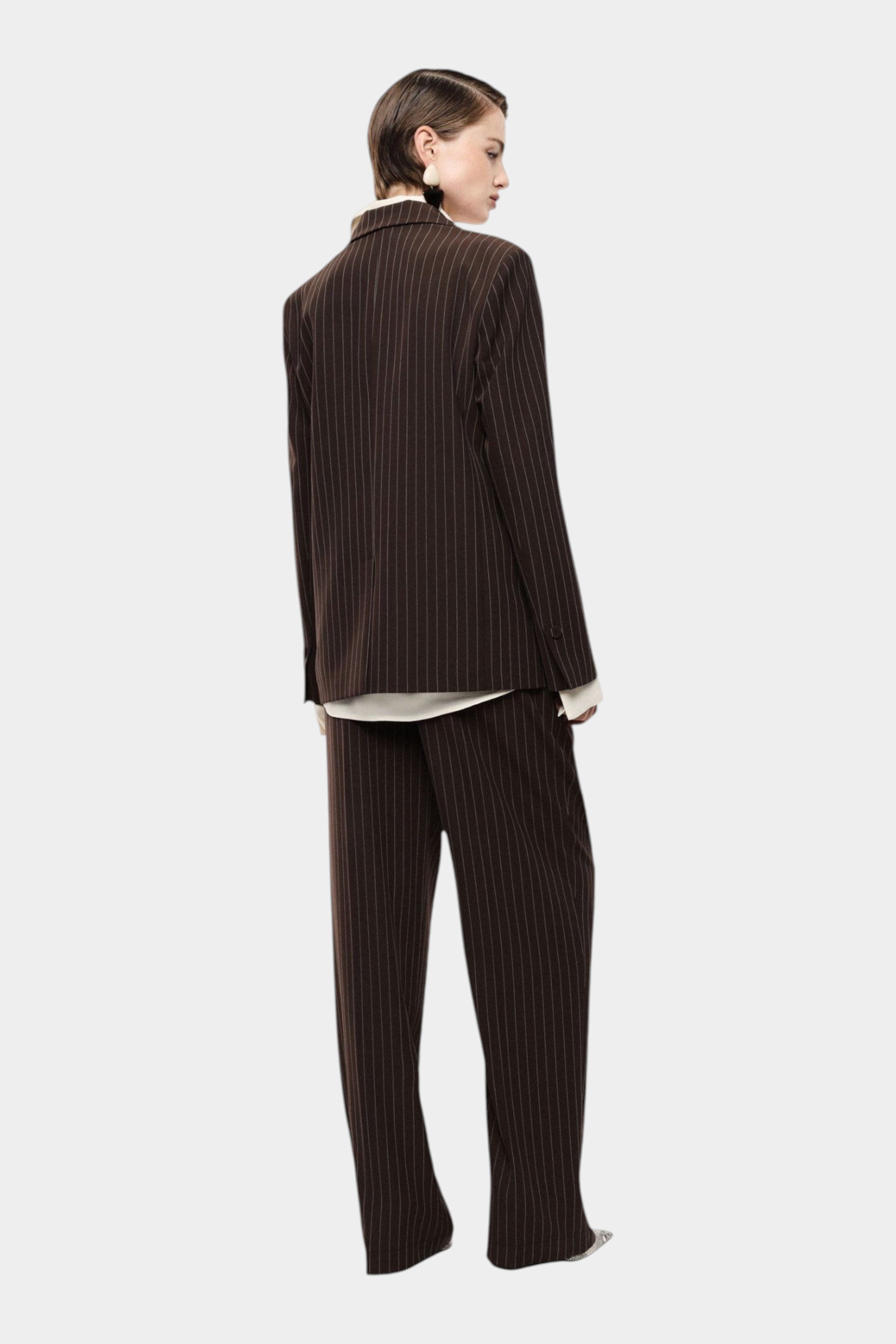 Pantaloni palazzo a righe con cintura fiore donna marrone imperial